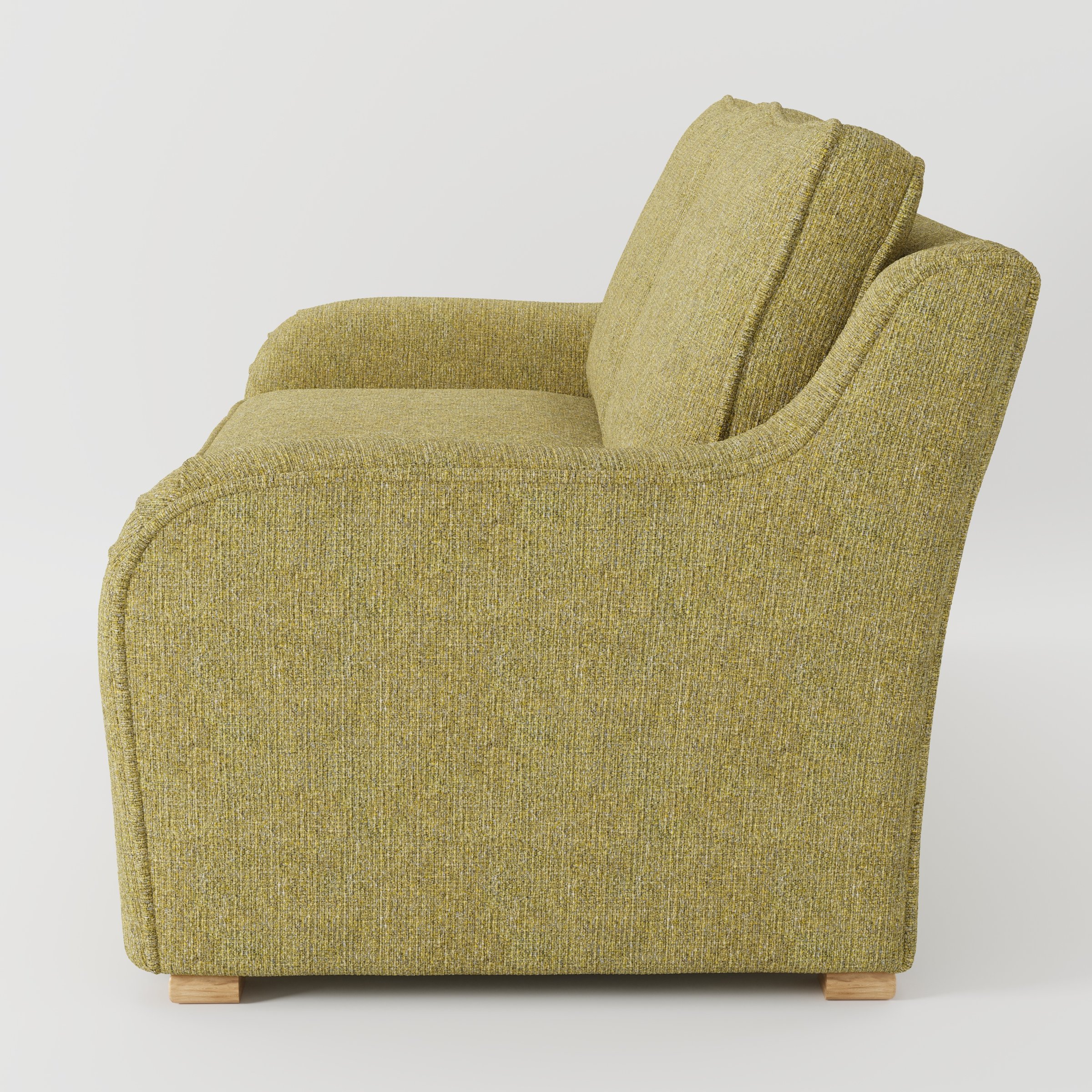 Cashel sofa in Heyling Tweed Sencha shown in side profile displaying proportions and overall silhouette.