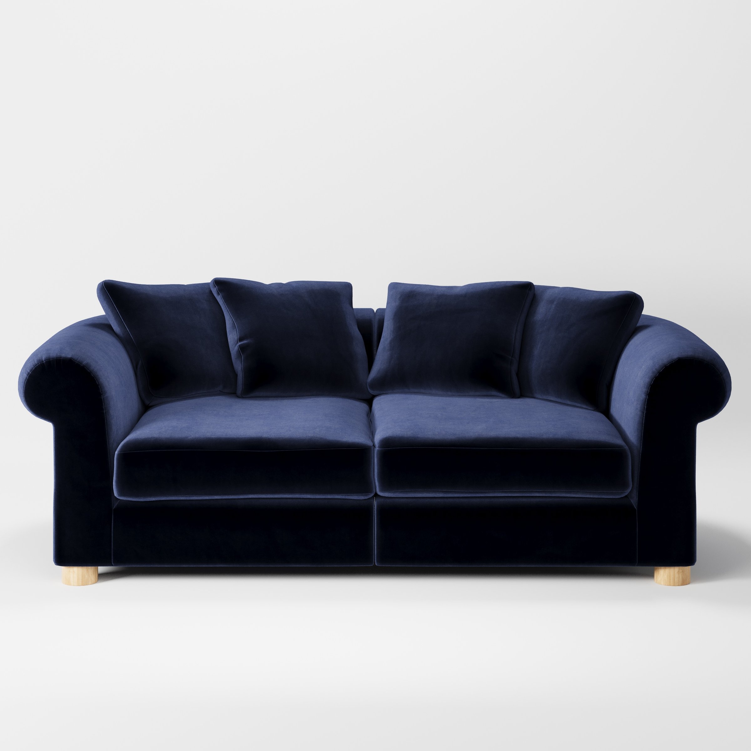 Windermere sofa in Noss Velvet Navy shown front-on against a neutral studio backdrop.
