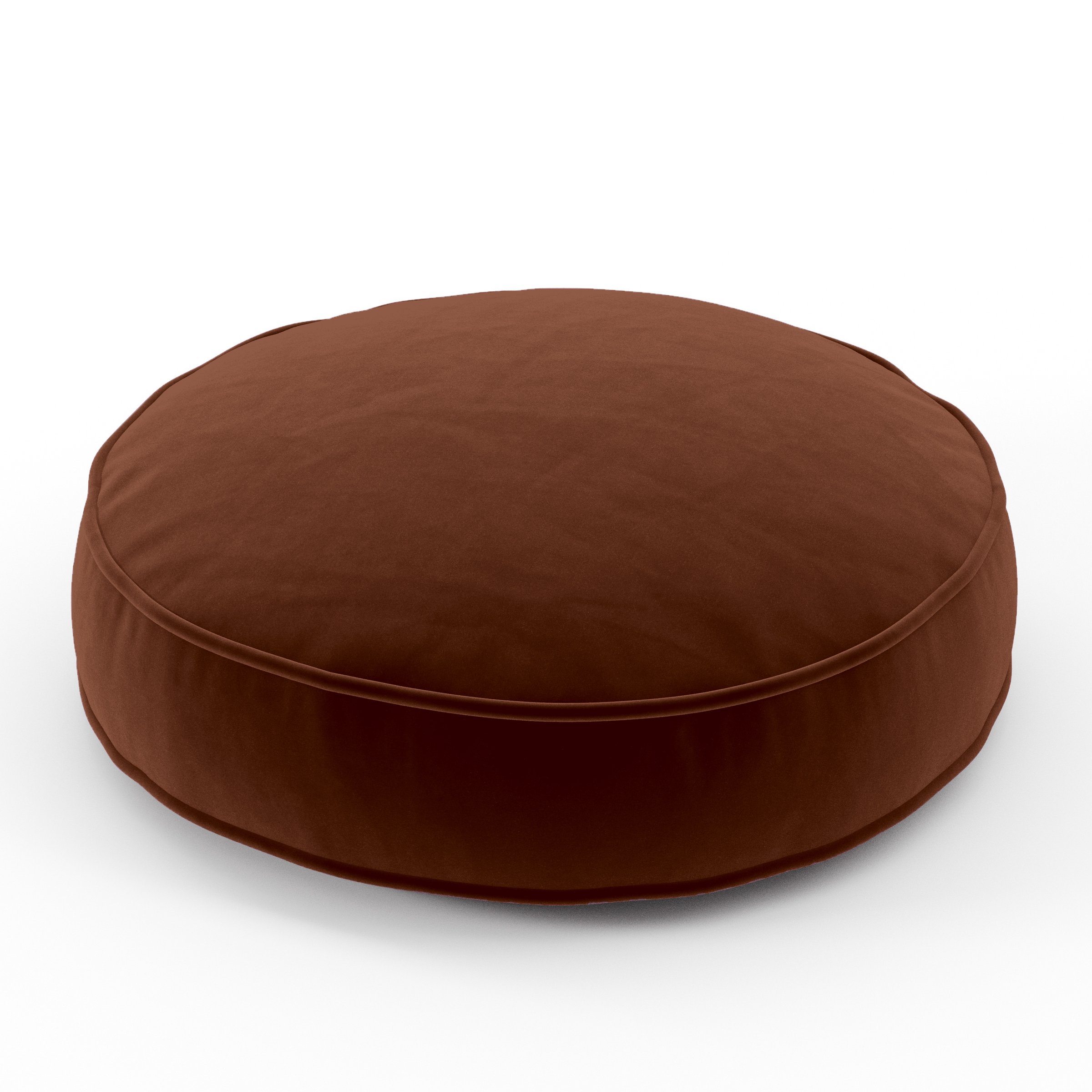 Orbit Cushion round cushion with piping upholstered in Plush EasyClean Velvet in Maple, size 50cm x 8.75cm.