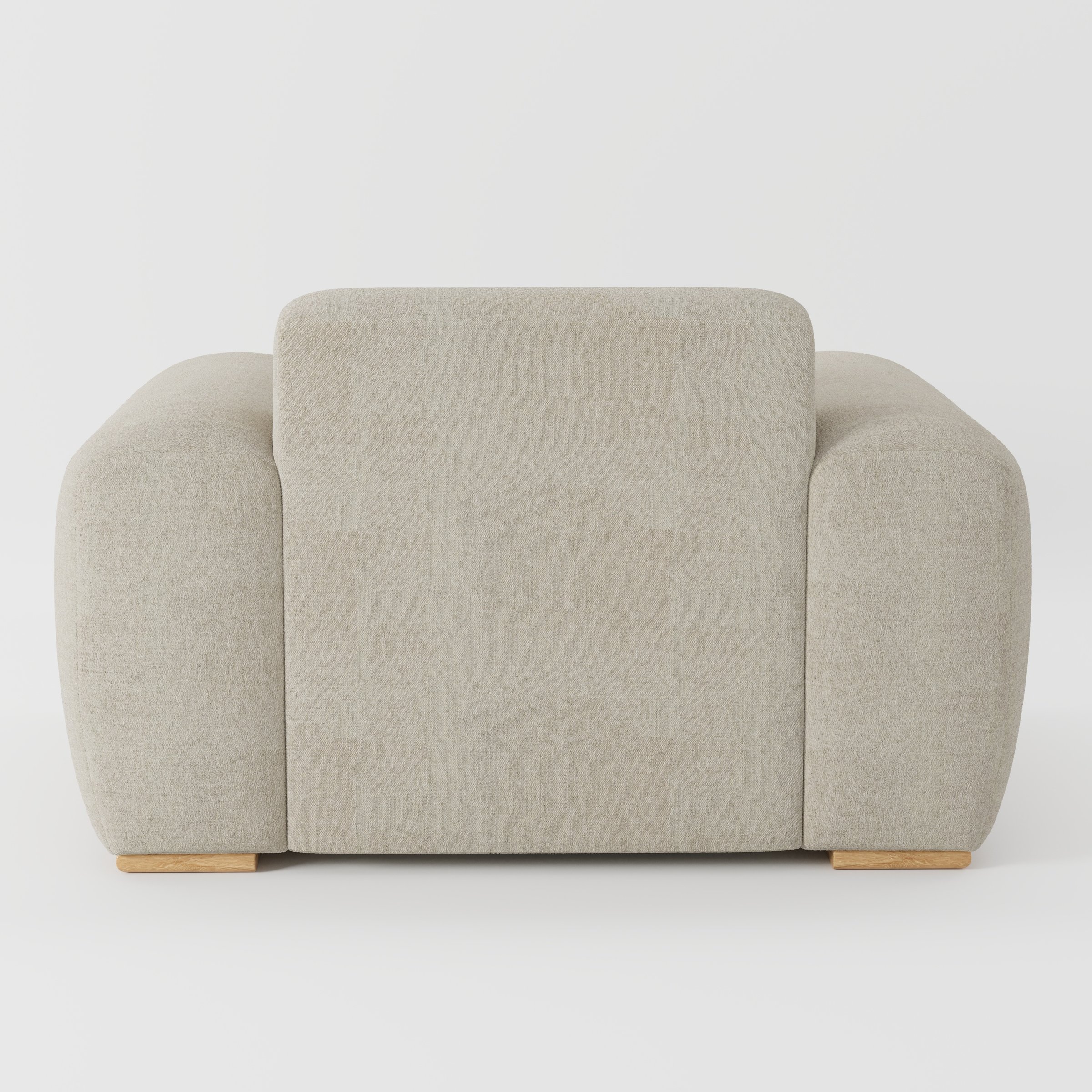 Darwell armchair in Alderney Linen Oatmeal shown from the rear highlighting backrest shape and upholstery finish.