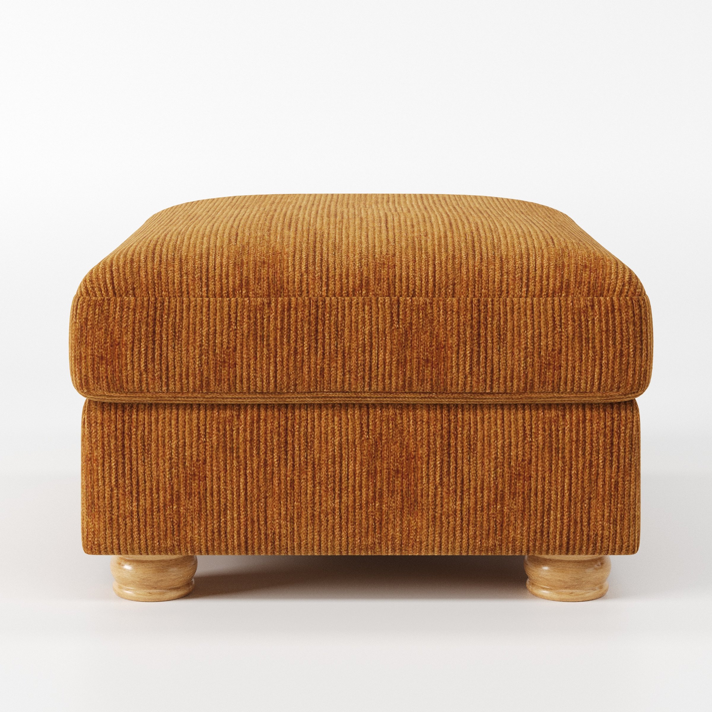 Anna Lee footstool in Caldey Velvet Corduroy Tobacco shown front-on against a neutral studio backdrop.