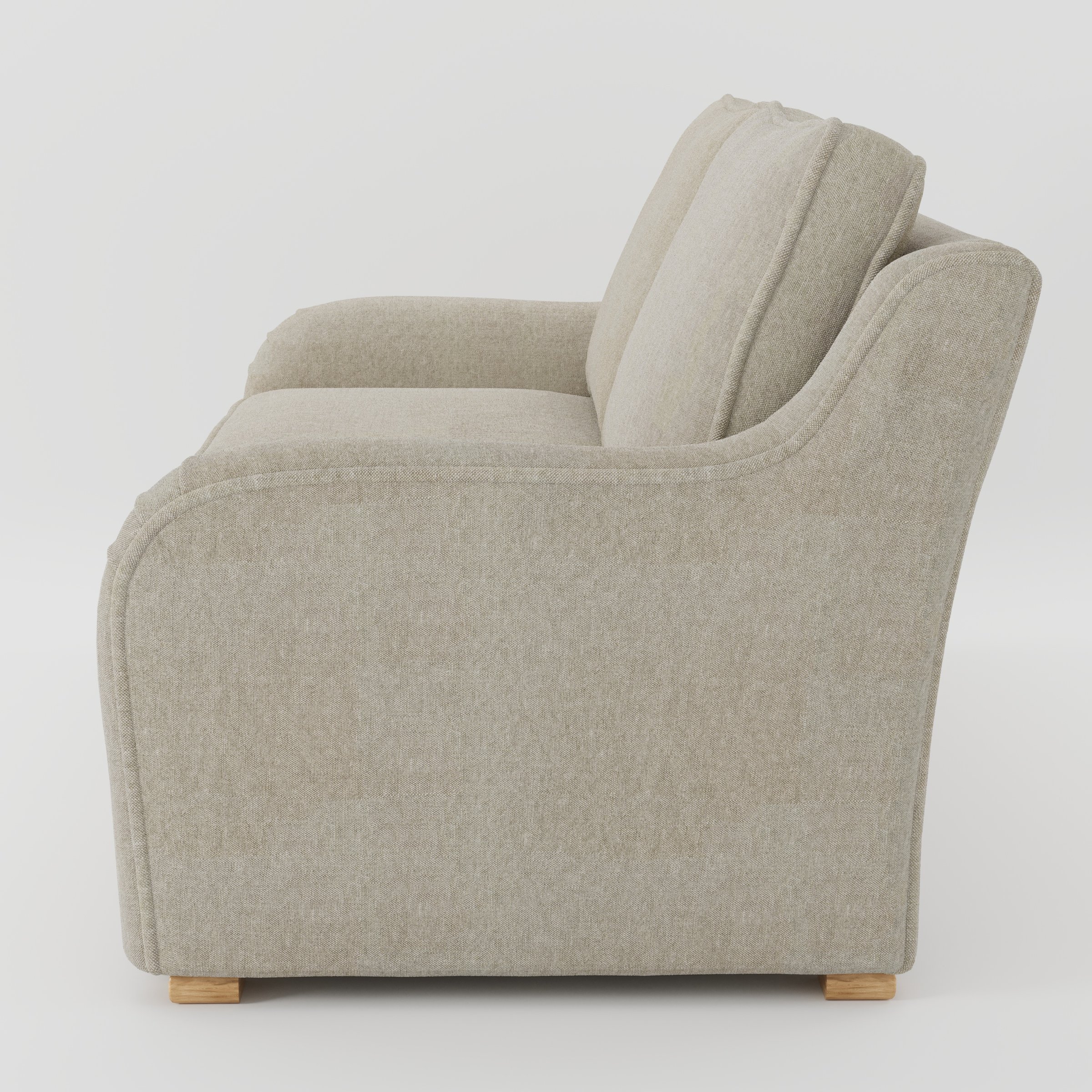 Cashel sofa in Alderney Linen Oatmeal shown in side profile displaying proportions and overall silhouette.