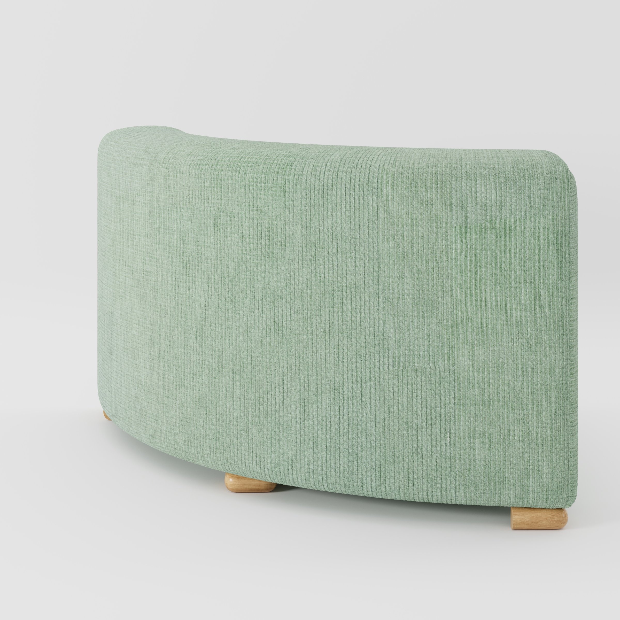 Tay corner sofa unit in Caldey Velvet Corduroy Eucalyptus shown from the back with a smooth curved silhouette and timber feet.