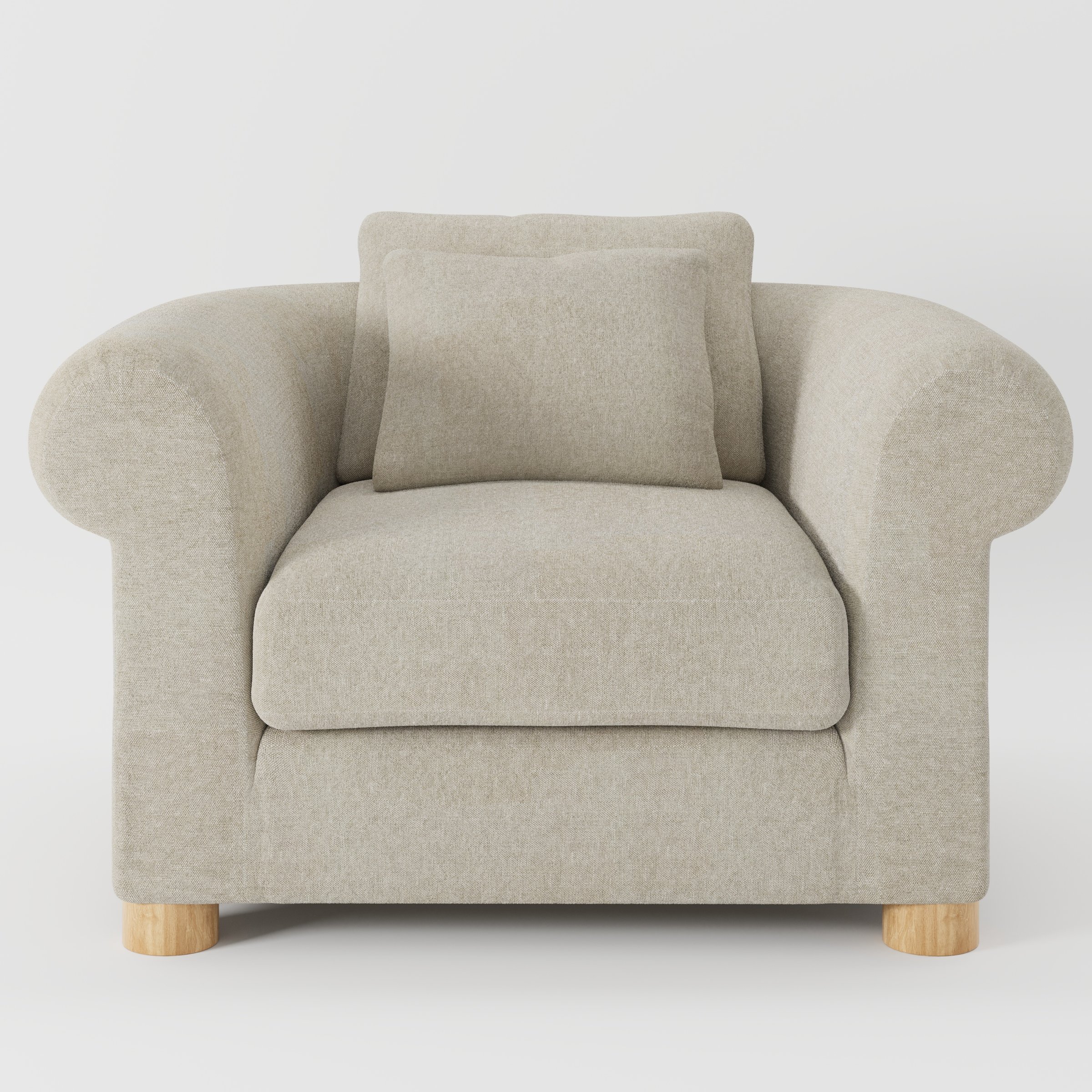 Windermere armchair in Alderney Linen Oatmeal shown front-on against a neutral studio backdrop.