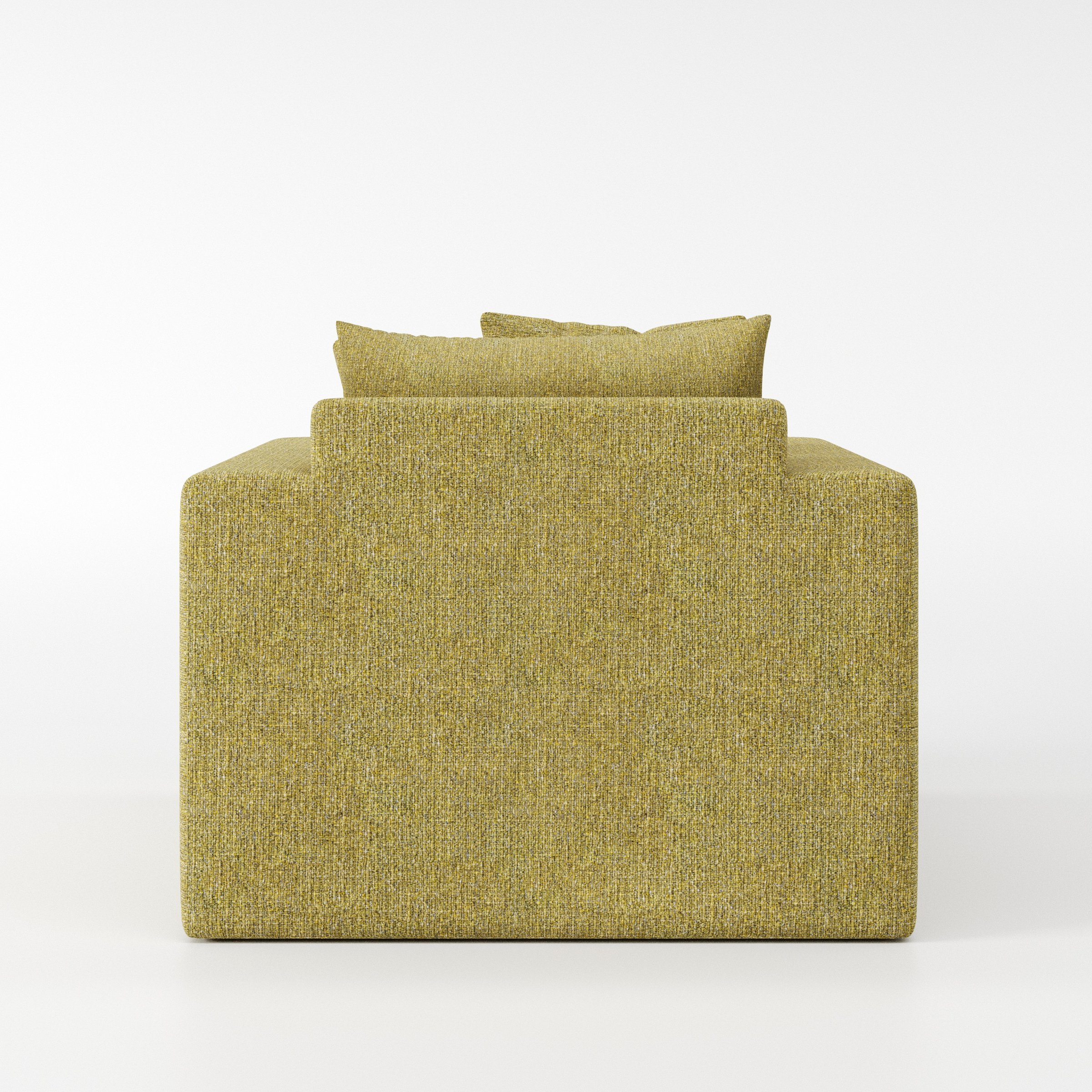 Coniston armchair in Heyling Tweed Sencha shown from the rear highlighting backrest shape and upholstery finish.