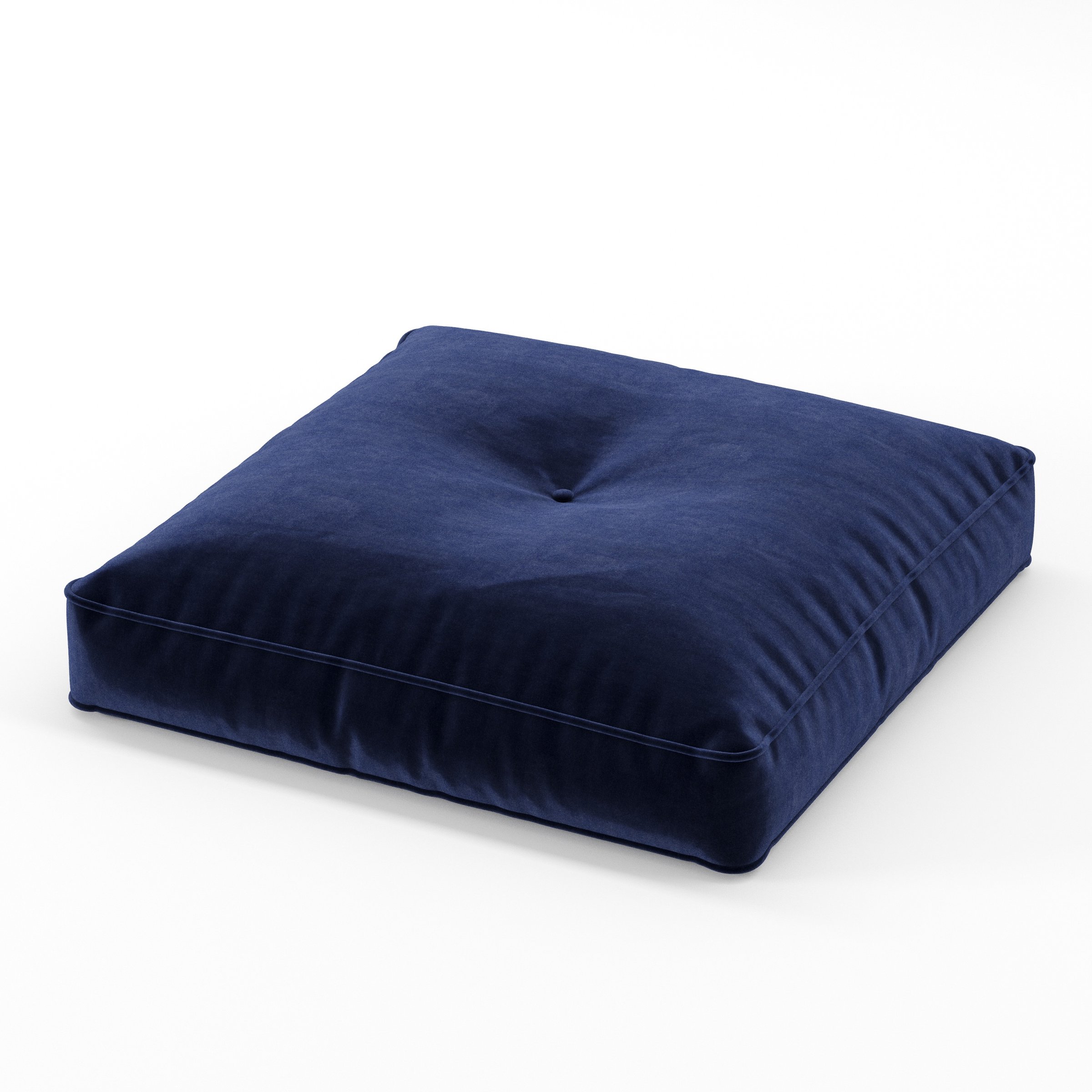 Base cushion in Noss Velvet Navy, square tufted cushion with border and piping in rich navy velvet with soft central tuft, size 60cm x 60cm x 8.75cm