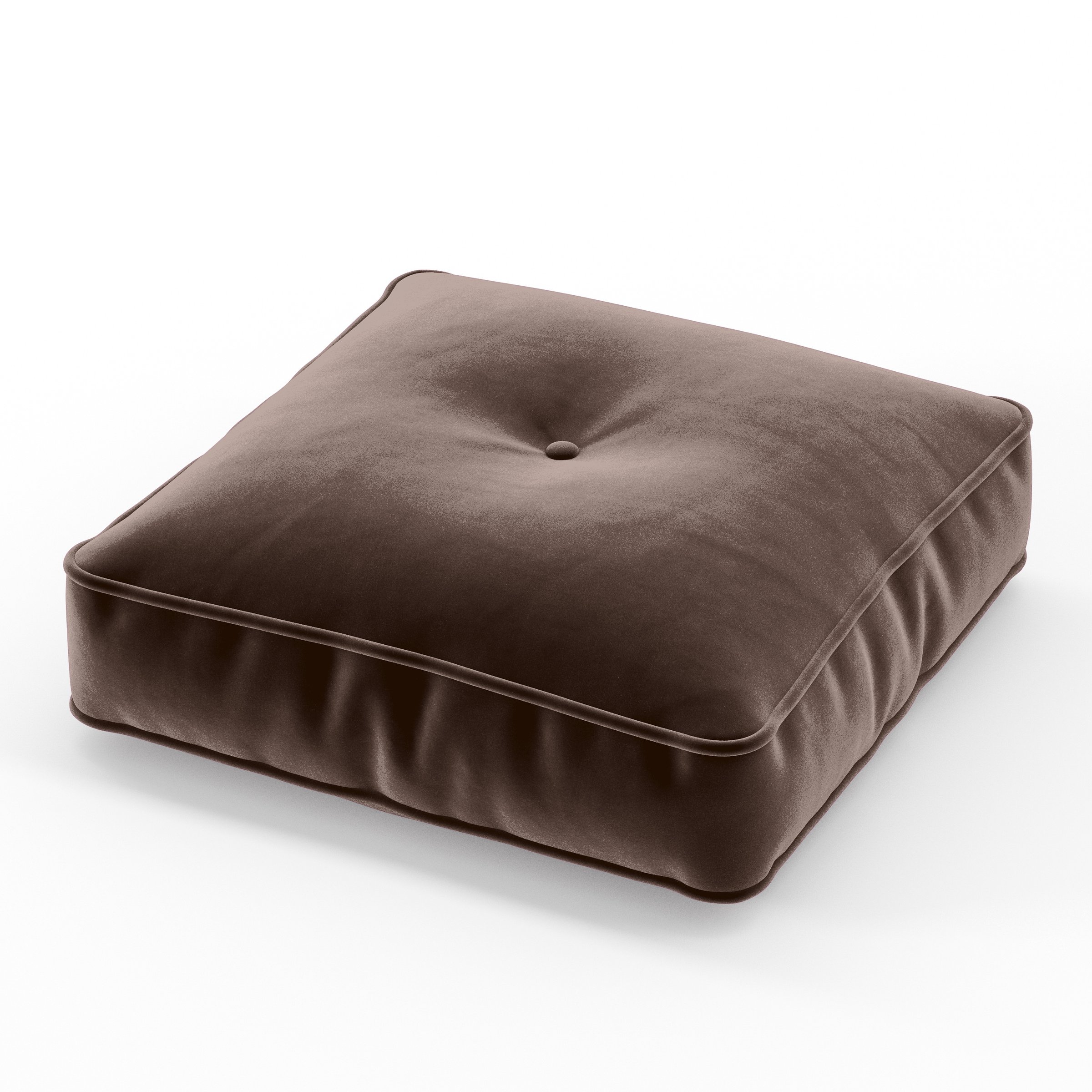 Base Cushion square tufted cushion with piping upholstered in Plush EasyClean Velvet in Mole, size 40cm x 40cm x 8.75cm.