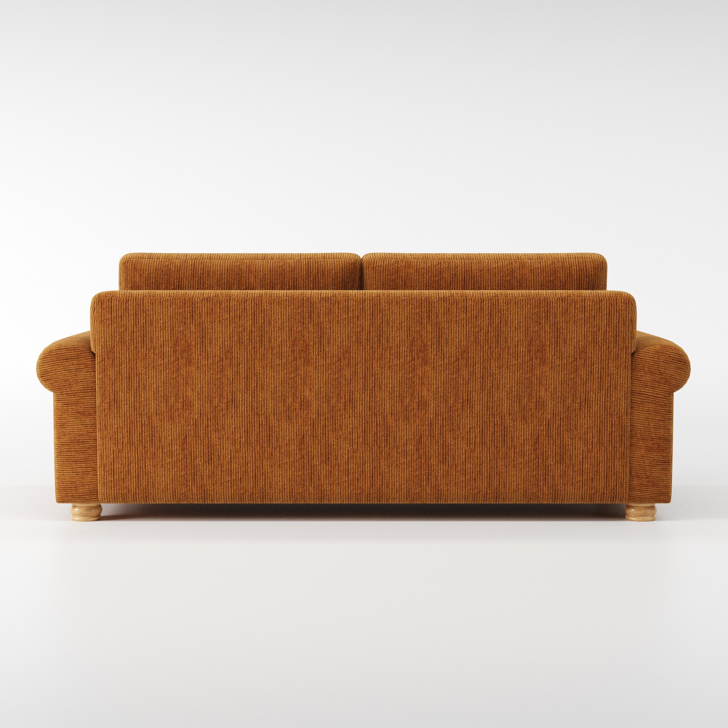 Anna Lee sofa in Caldey Velvet Corduroy Tobacco shown from the rear highlighting back cushions and upholstery finish.