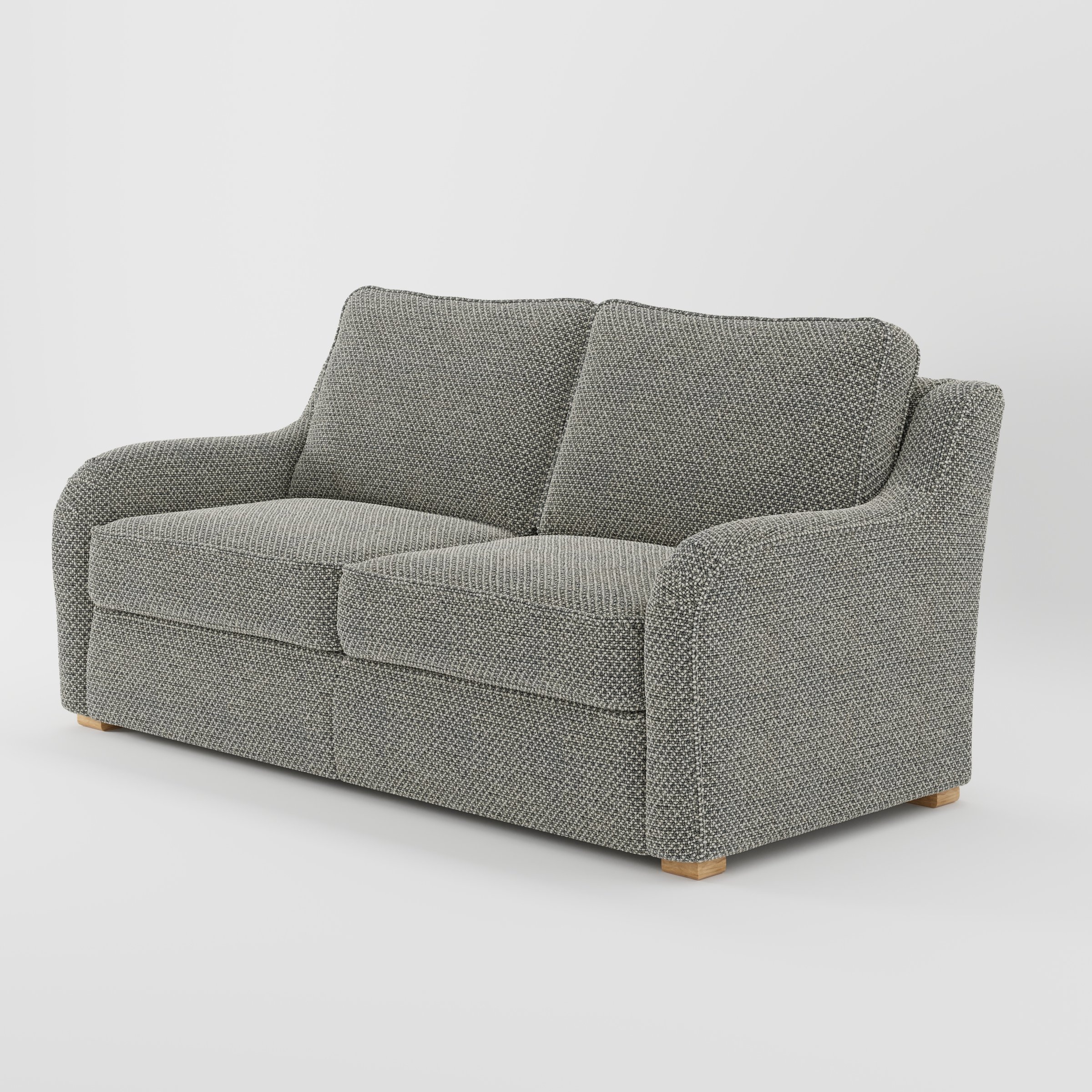 Cashel sofa in Rousay Wool Blend Tar and Chalk shown at a diagonal angle highlighting arm profile and seat depth.