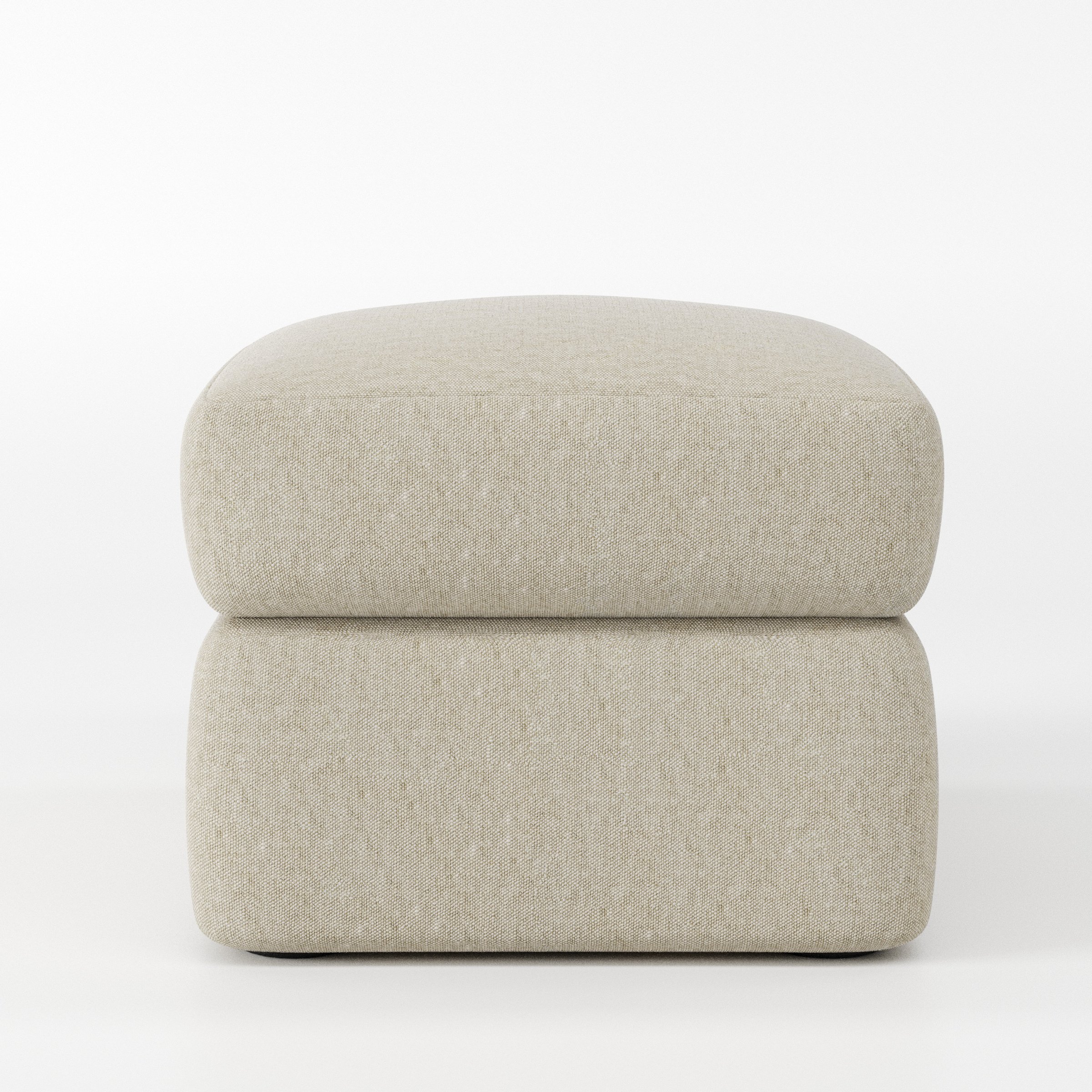 Coniston footstool in Alderney Linen Oatmeal shown front-on against a neutral studio backdrop.