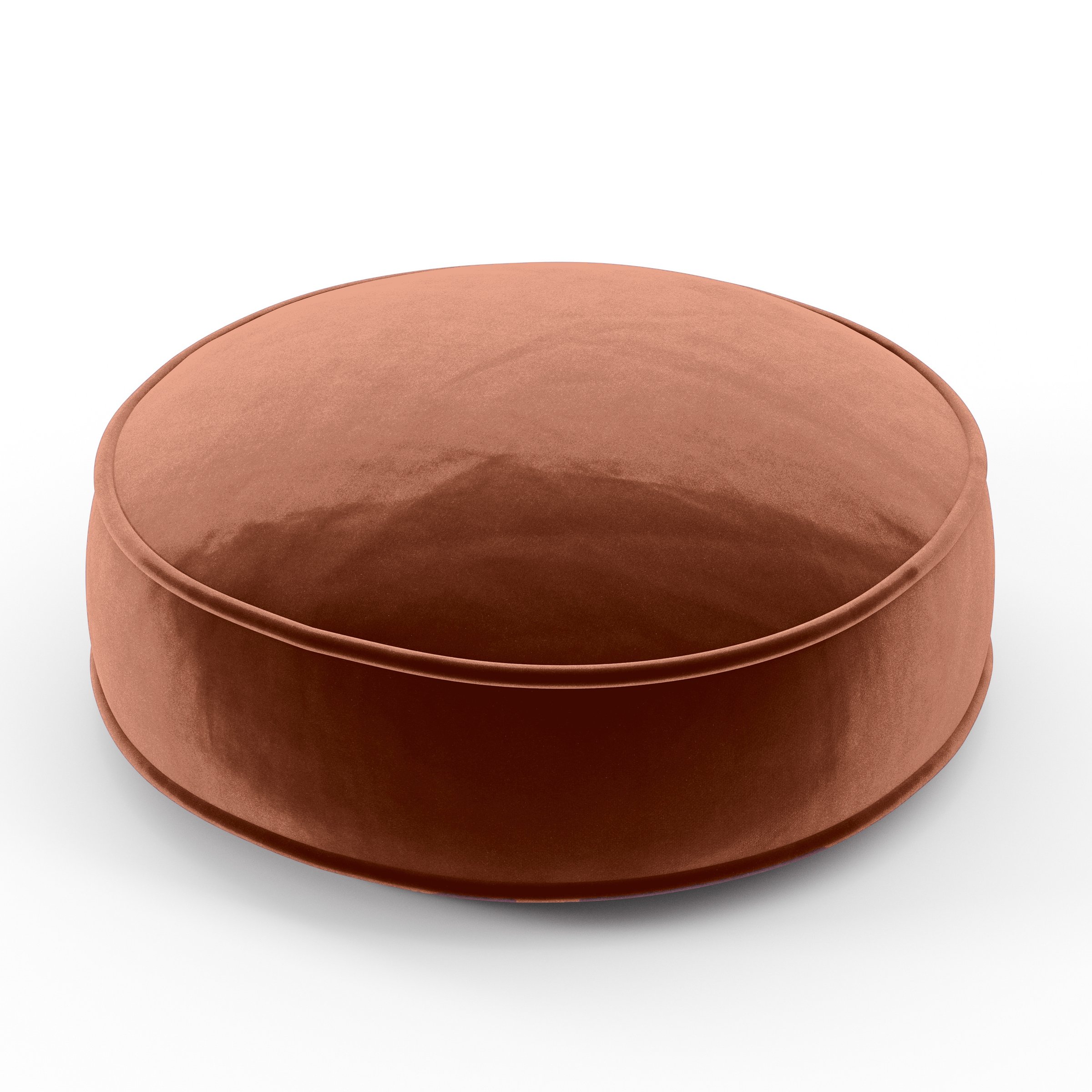 Orbit Cushion round cushion with piping upholstered in Plush EasyClean Velvet in Apricot, size 40cm x 8.75cm.