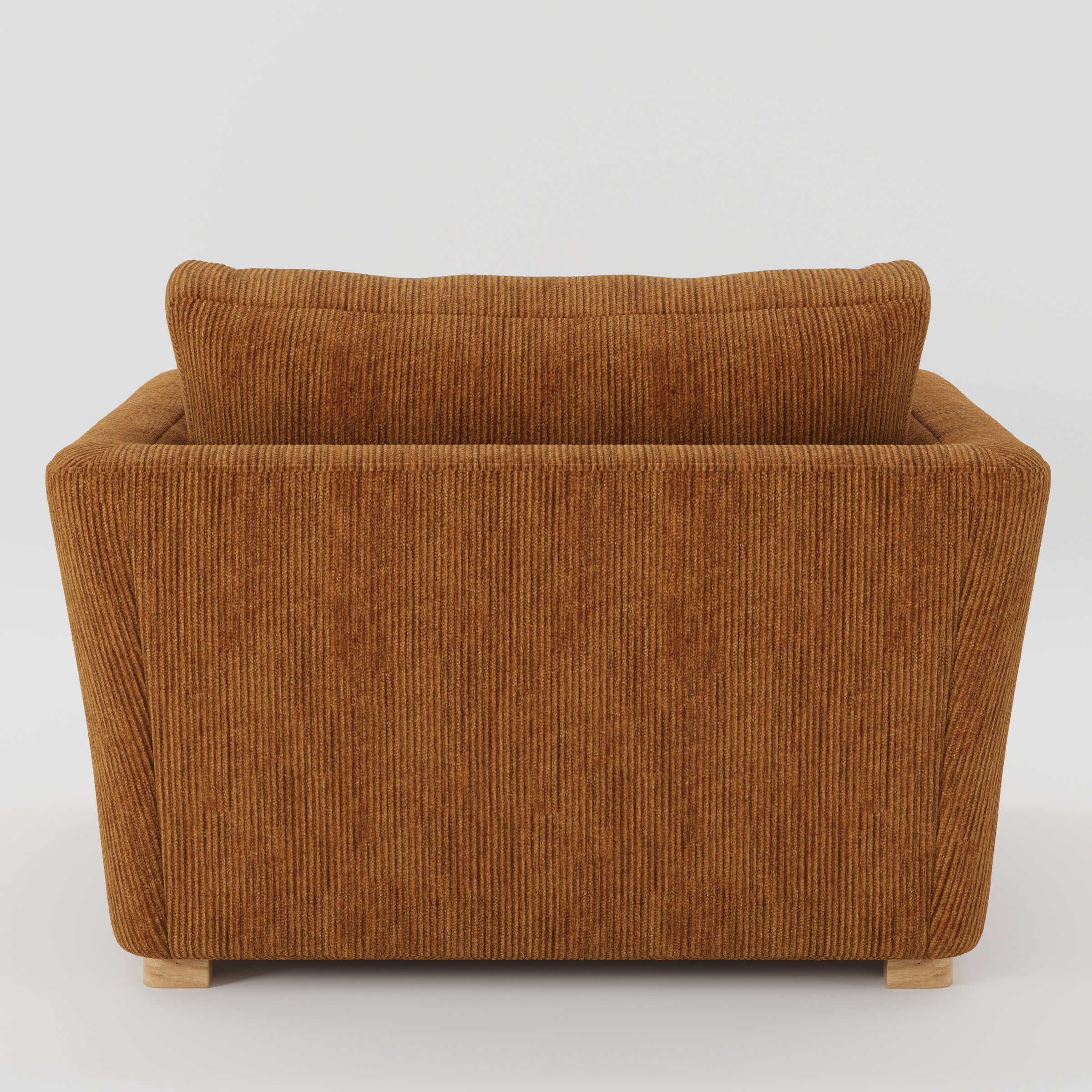 Stowe armchair in Caldey Velvet Corduroy Tobacco shown from the rear highlighting backrest shape and upholstery finish.