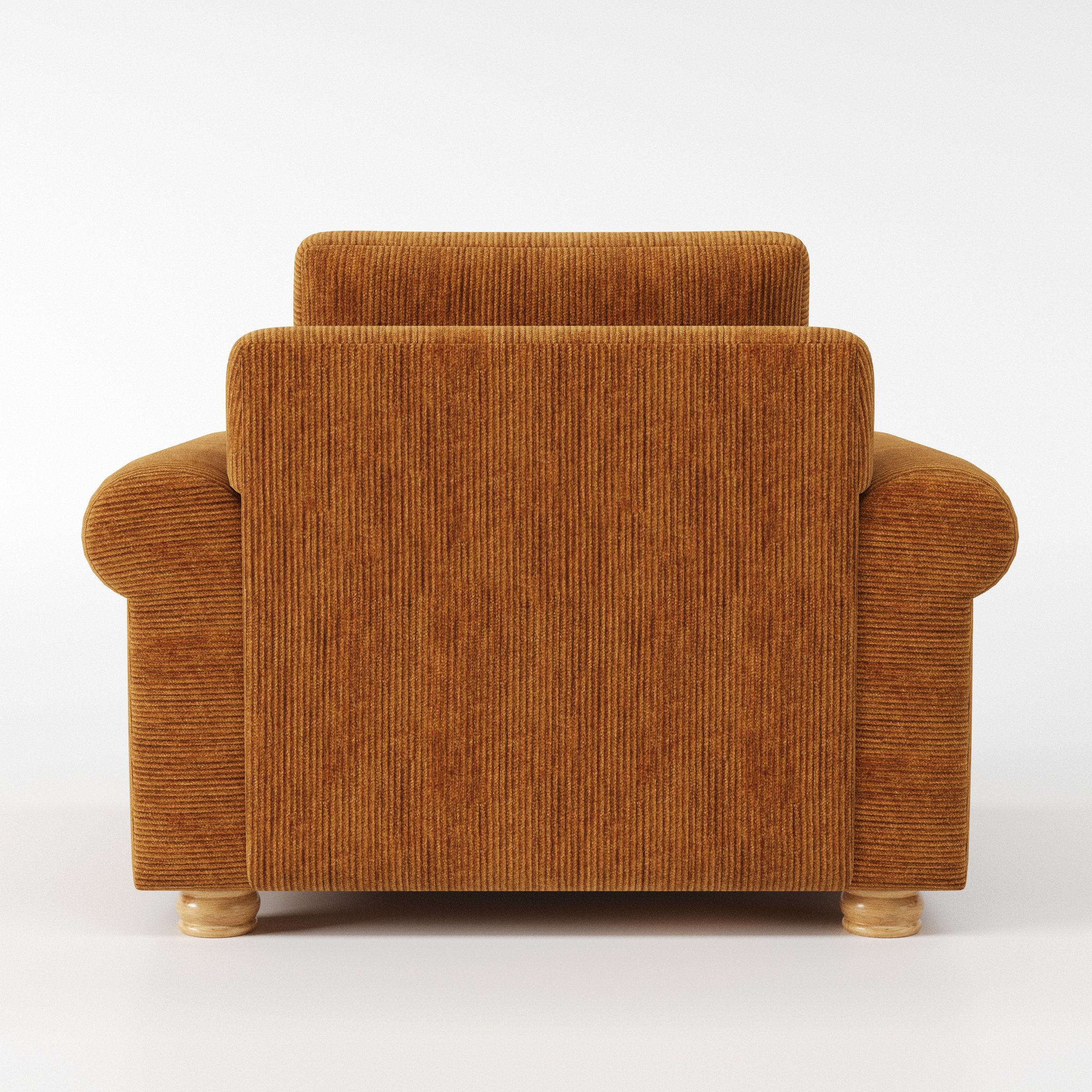 Anna Lee armchair in Caldey Velvet Corduroy Tobacco shown from the rear highlighting backrest shape and upholstery finish.