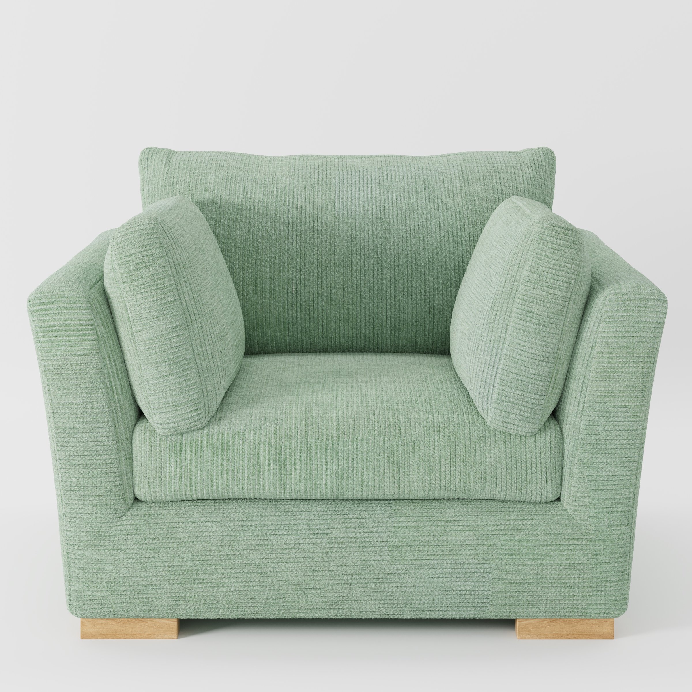 Stowe armchair in Caldey Velvet Corduroy Eucalyptus shown front-on against a neutral studio backdrop.
