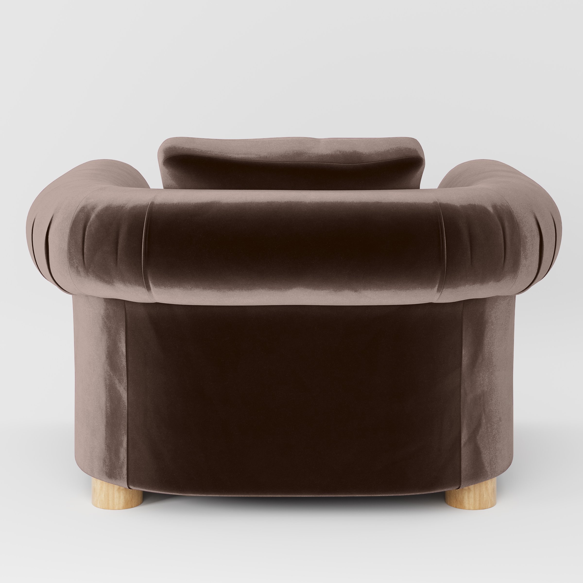 Rear view of the Windermere armchair upholstered in Plush EasyClean Velvet in Mole.