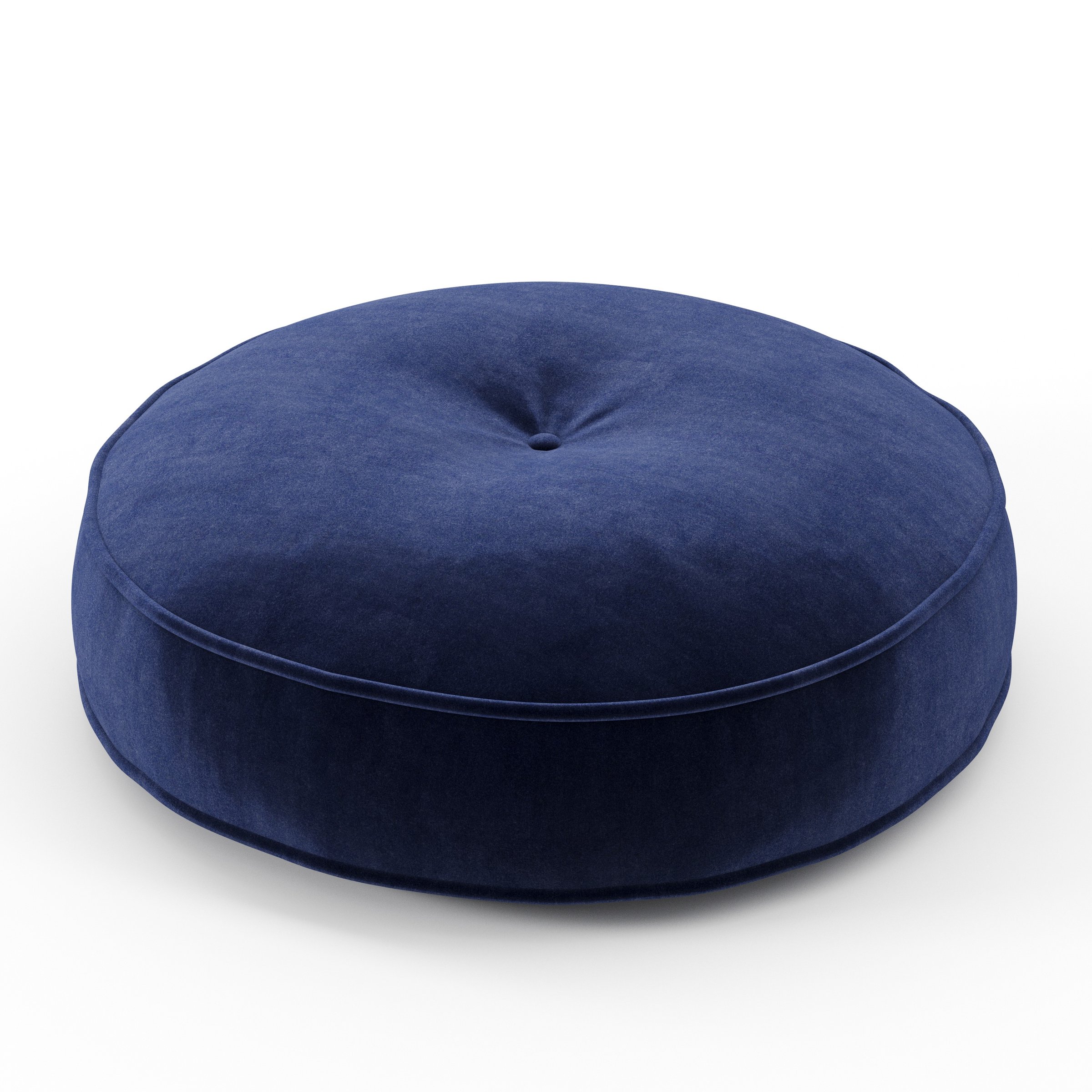 Cove cushion in Noss Velvet Navy, round tufted cushion with border and piping in rich navy velvet with soft central tuft, size 50cm x 8.75cm