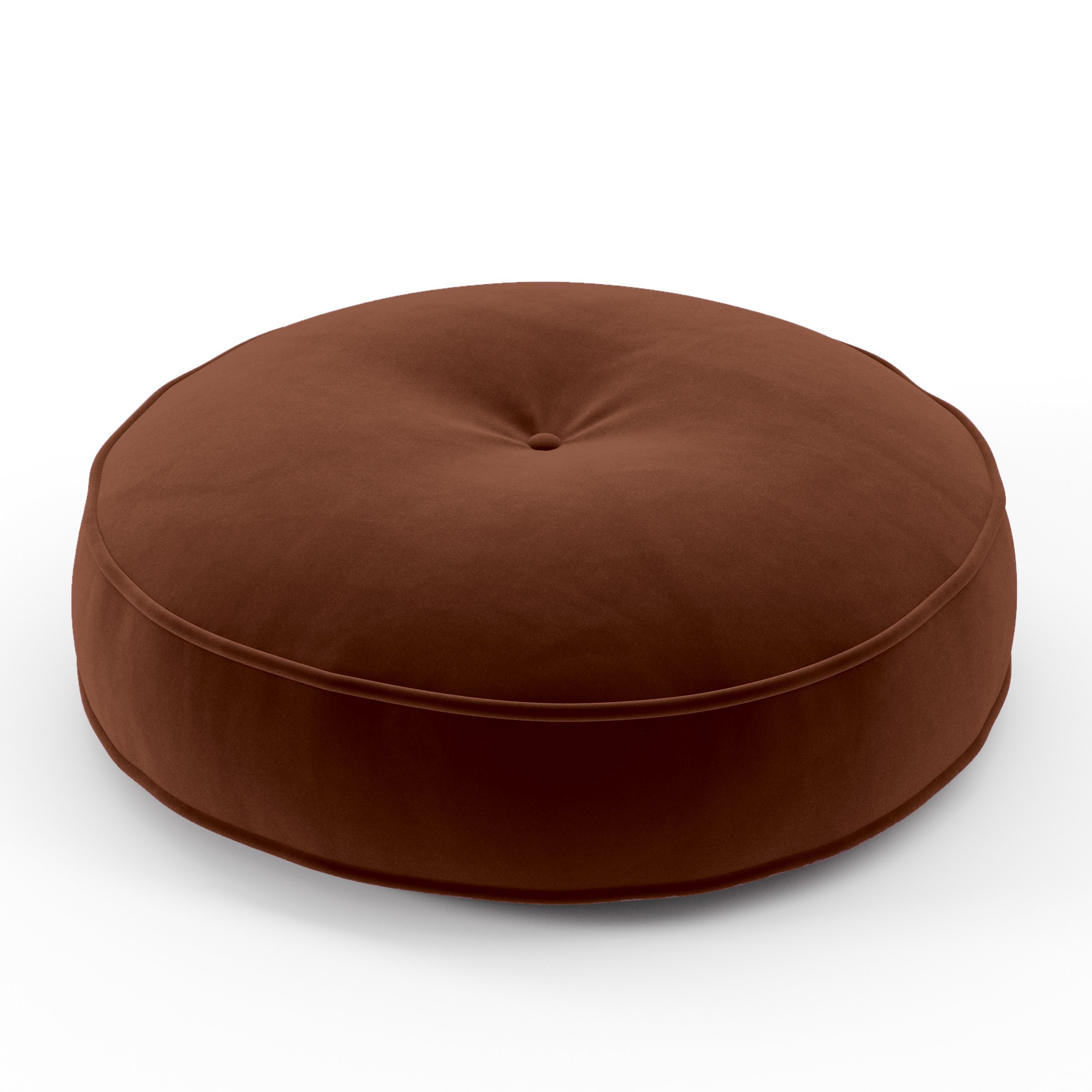 Cove Cushion round tufted cushion with piping upholstered in Plush EasyClean Velvet in Maple, size 50cm x 8.75cm.