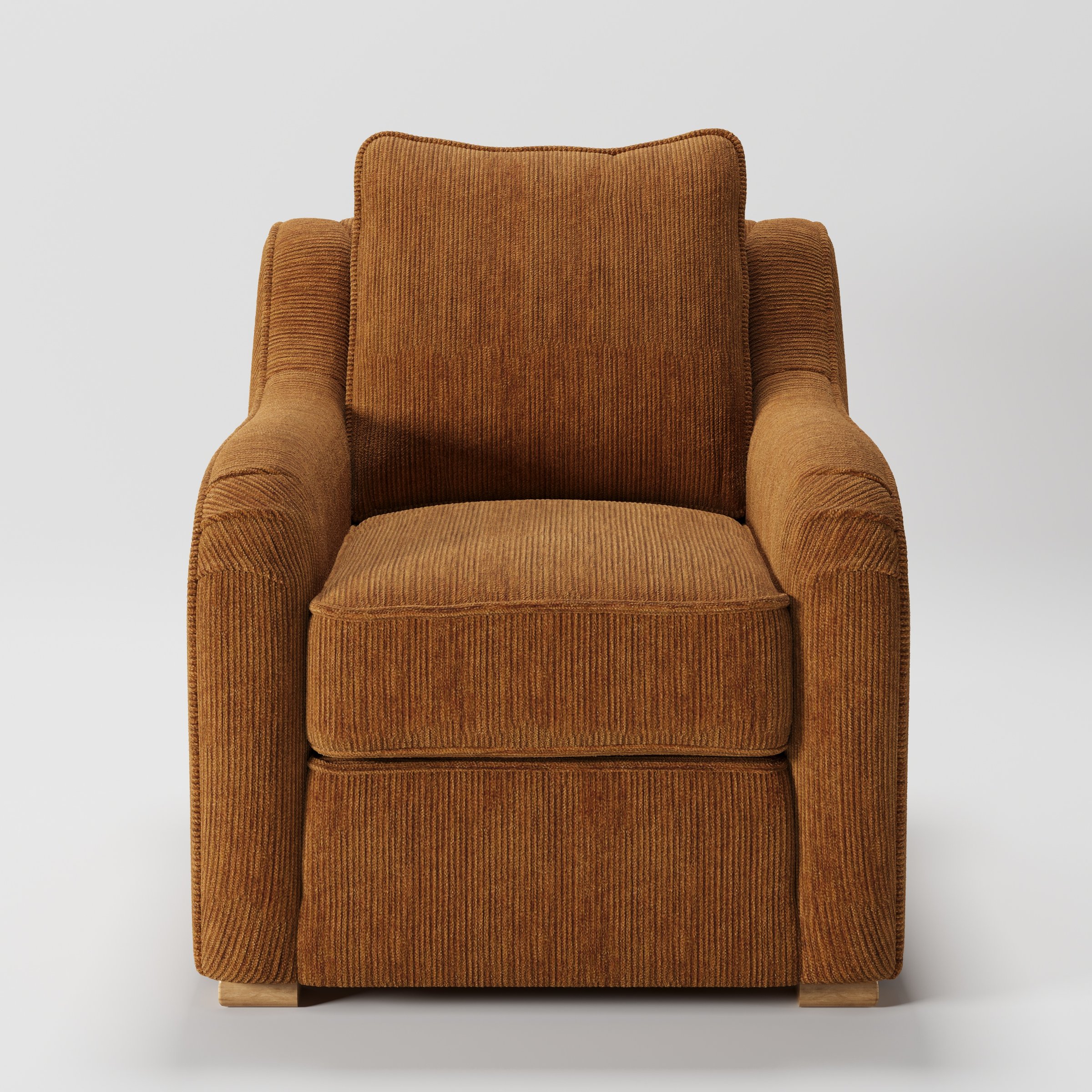 Cashel armchair in Caldey Velvet Corduroy Tobacco shown front-on against a neutral studio backdrop.