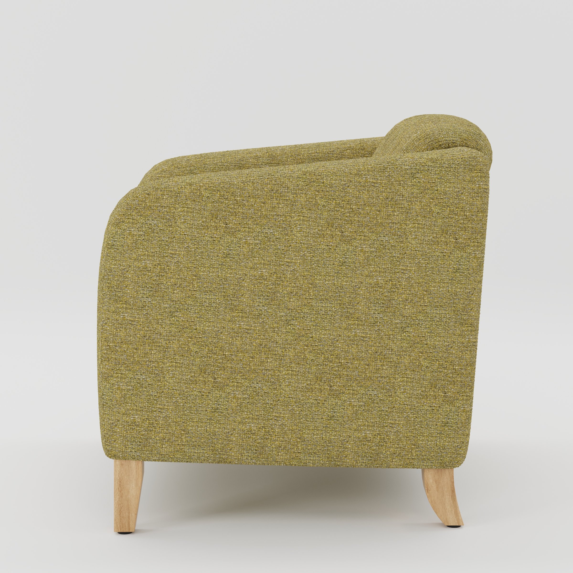 Erne armchair in Heyling Tweed Sencha shown in side profile displaying proportions and overall silhouette.