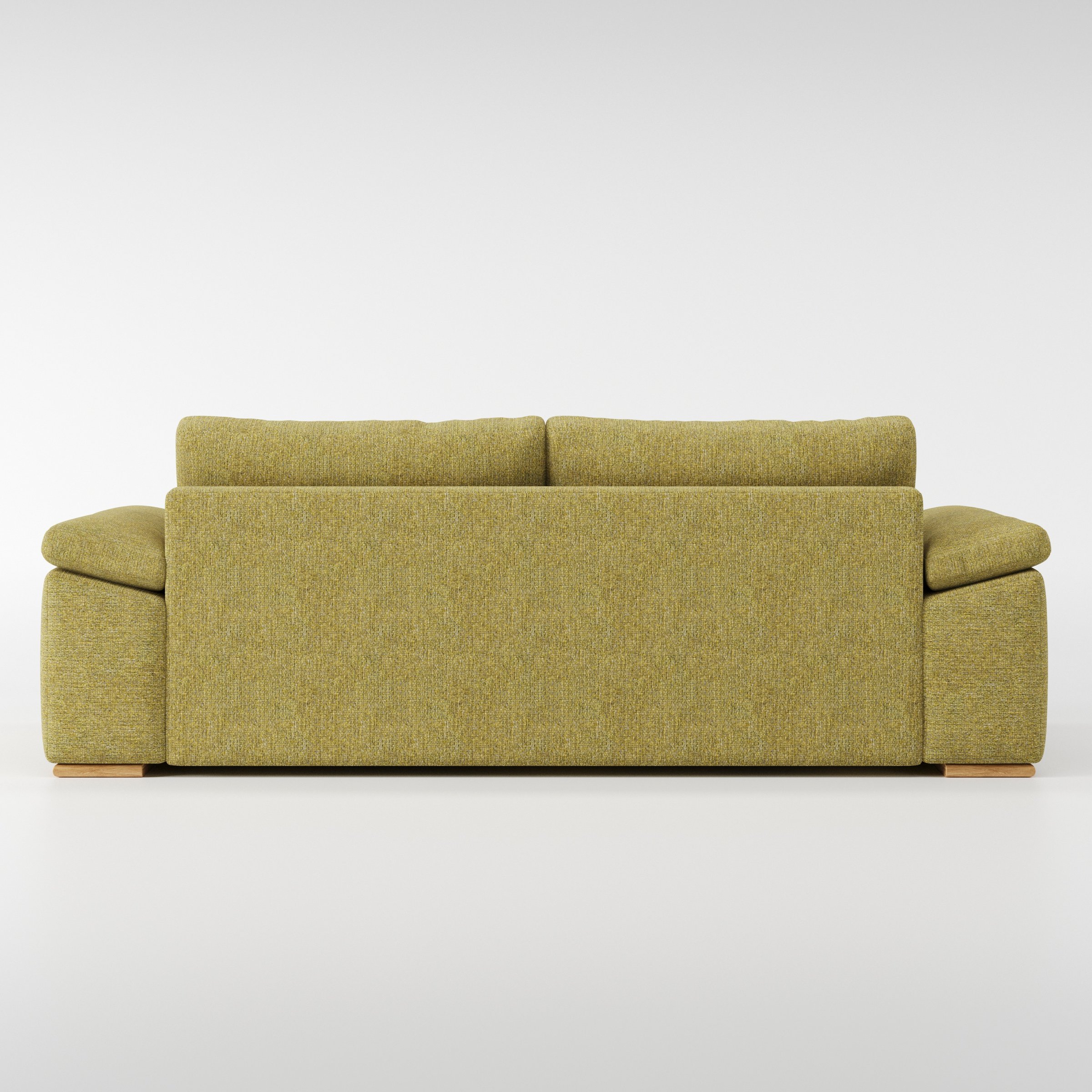 Moy sofa in Heyling Tweed Sencha shown from the rear highlighting back cushions and upholstery finish.