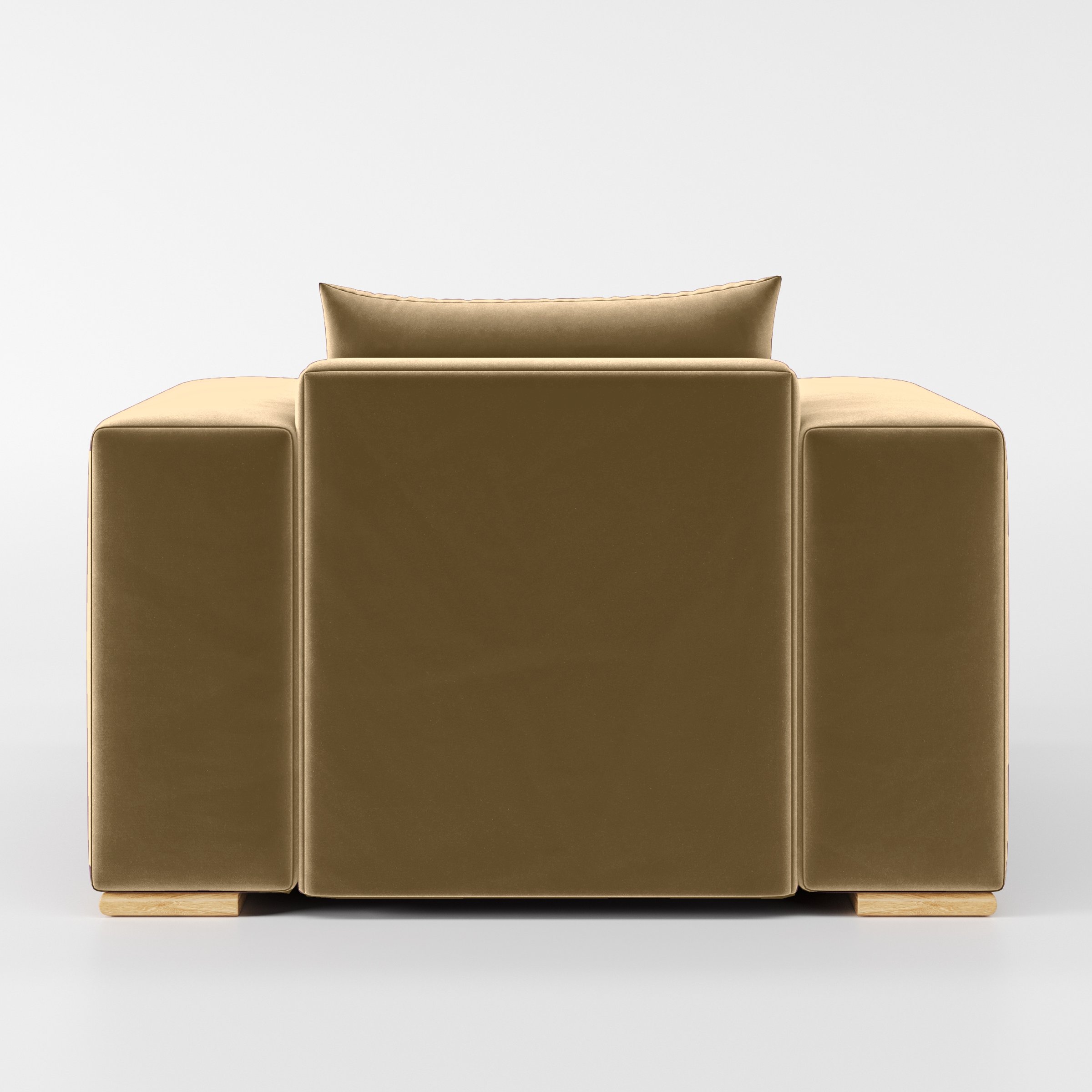 Rear view of the Fane armchair upholstered in Plush EasyClean Velvet in Cafe.
