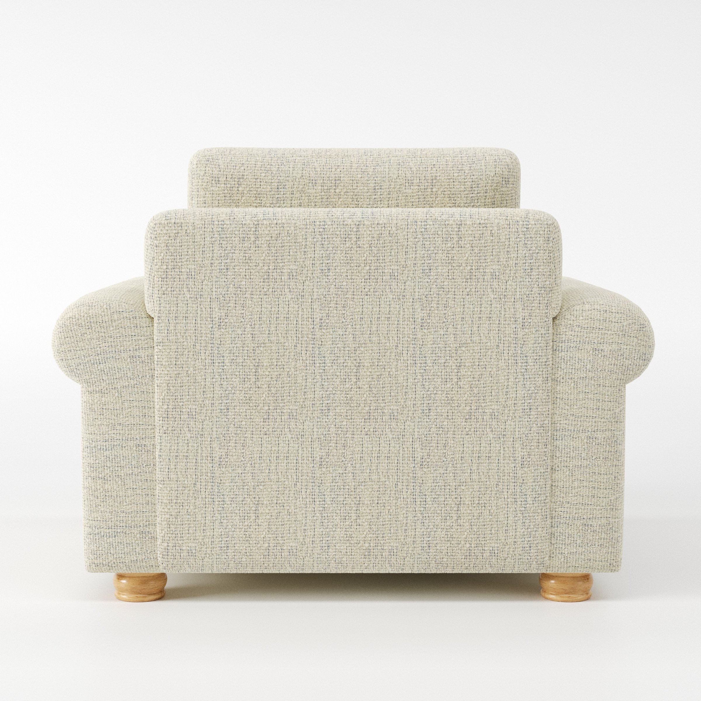 Anna Lee armchair in Orsay Boucle Cream and Marine shown from the rear highlighting backrest shape and upholstery finish.