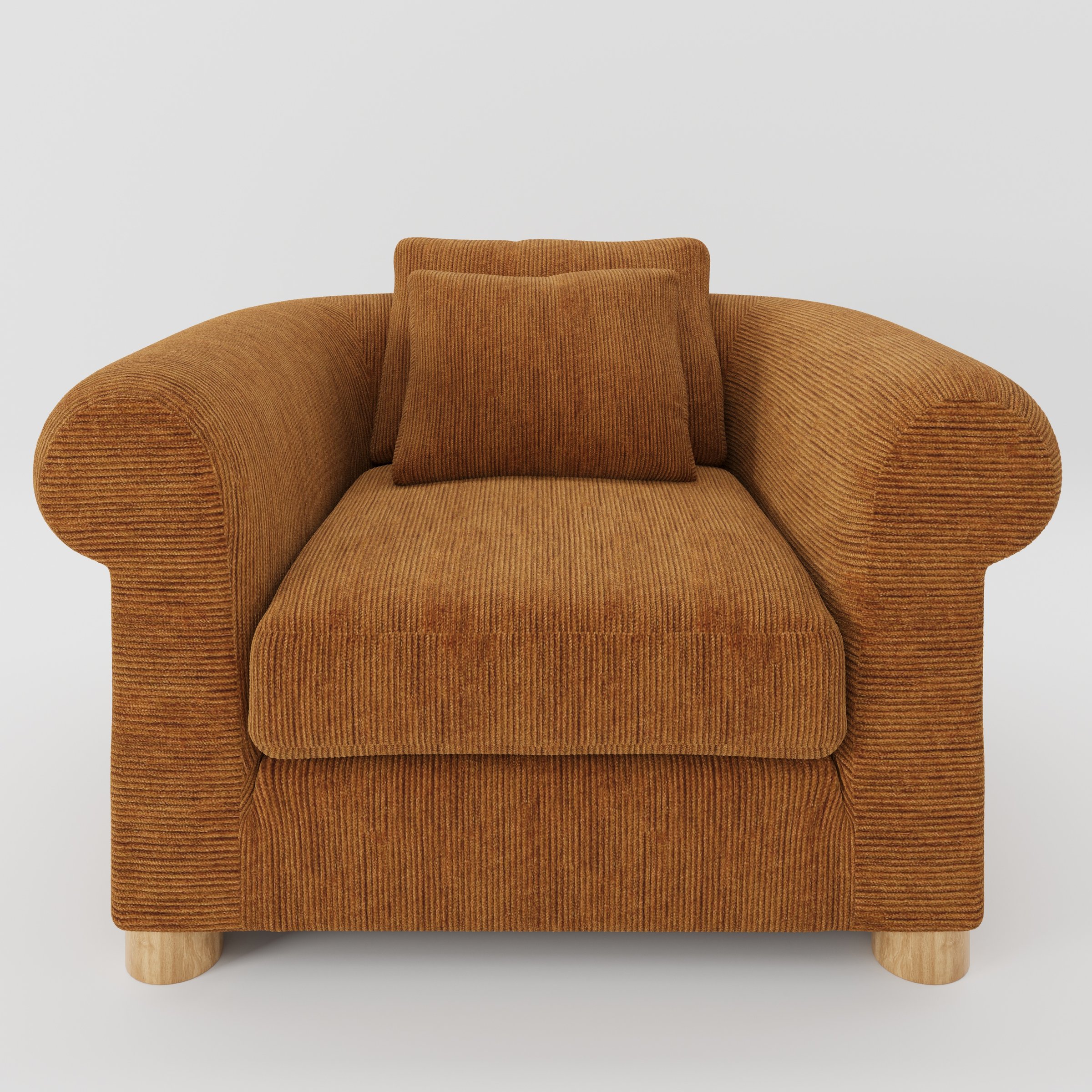 Windermere armchair in Caldey Velvet Corduroy Tobacco shown front-on against a neutral studio backdrop.