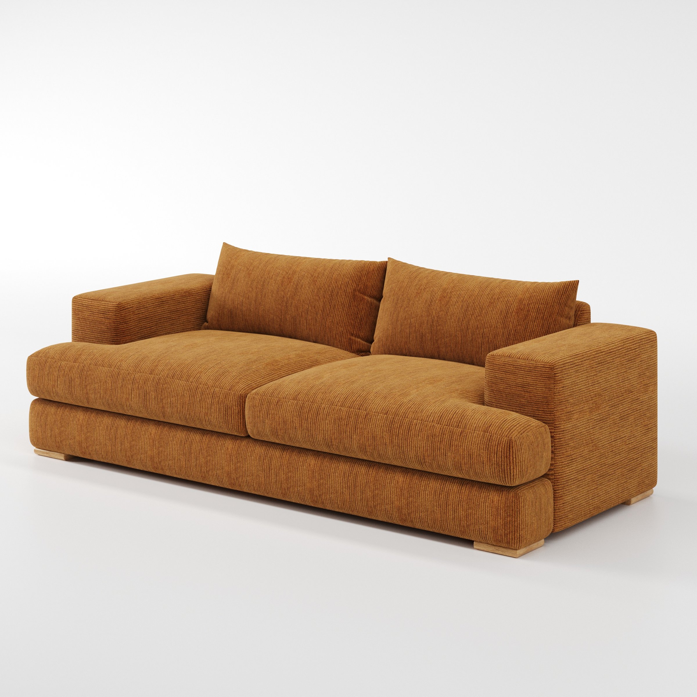 Fane sofa in Caldey Velvet Corduroy Tobacco shown at a diagonal angle highlighting arm profile and seat depth.