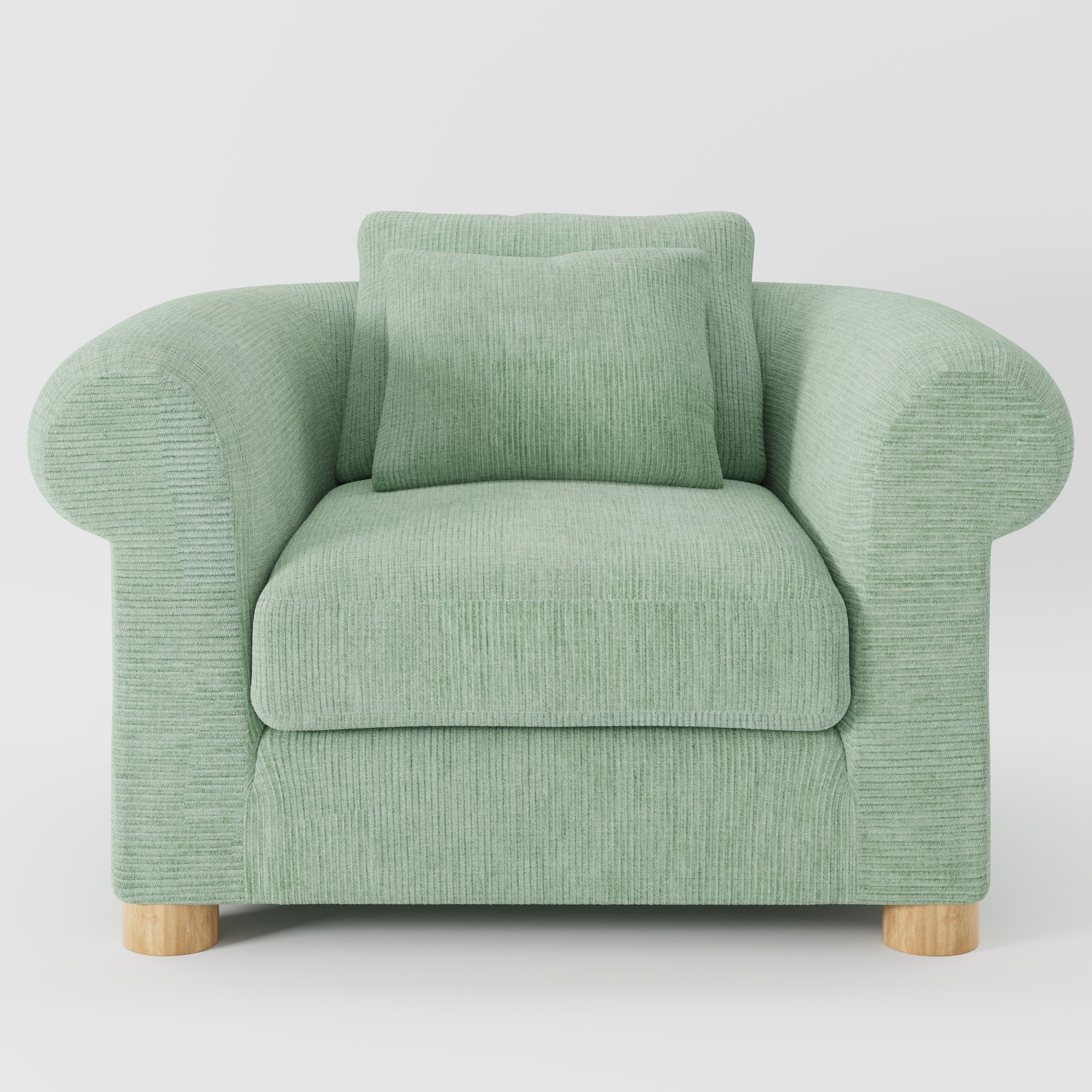 Windermere armchair in Caldey Velvet Corduroy Eucalyptus shown front-on against a neutral studio backdrop.