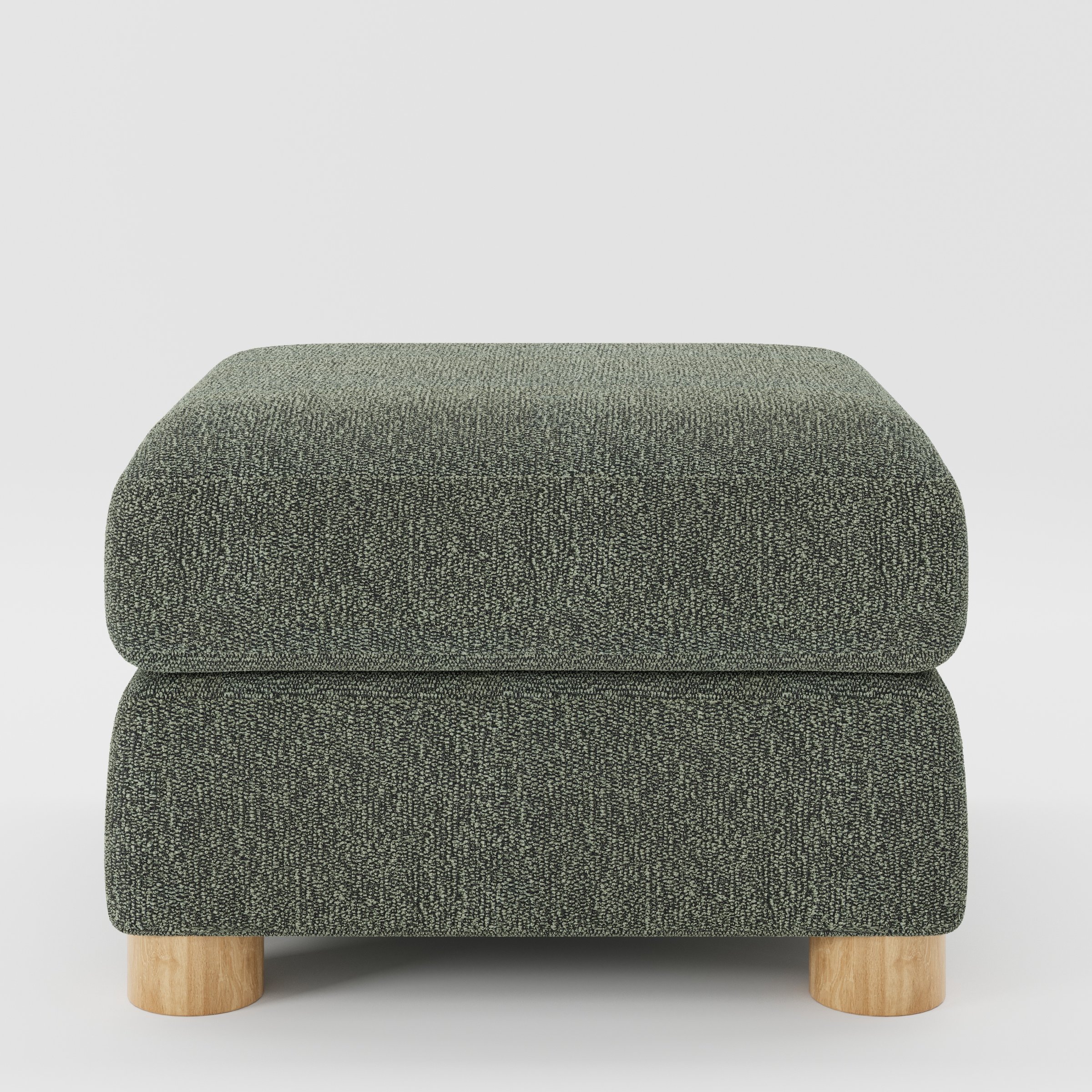 Windermere footstool in Kilda Boucle Moss shown front-on against a neutral studio backdrop.