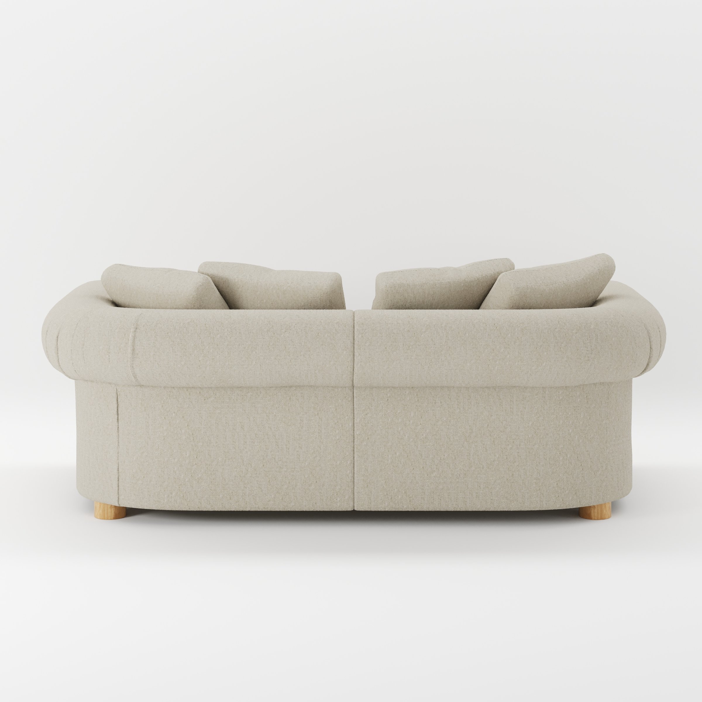Windermere sofa in Alderney Linen Oatmeal shown from the rear highlighting back cushions and upholstery finish.