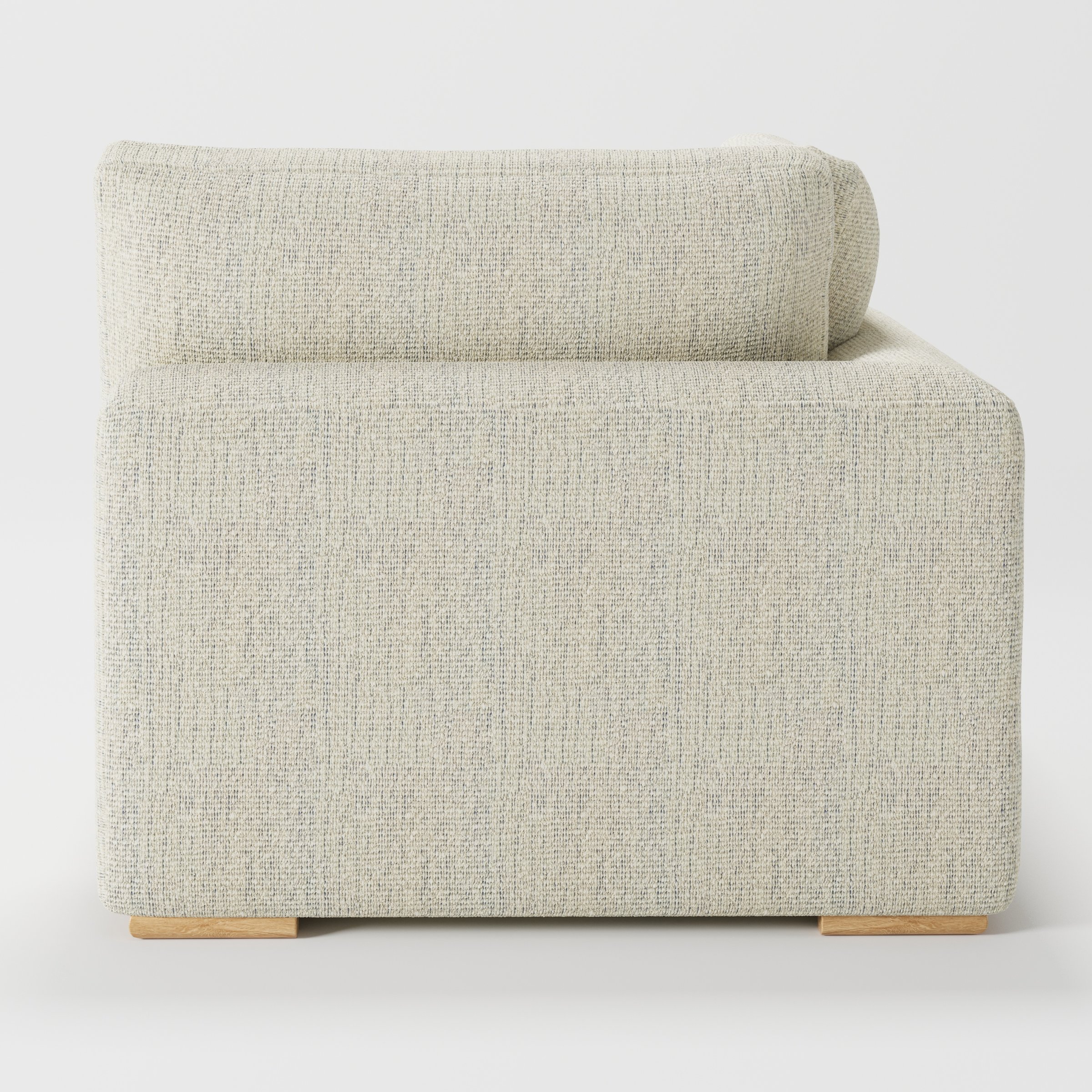 Olton corner unit in Orsay bouclé cream and marine fabric, back view showing clean lines and full upholstery