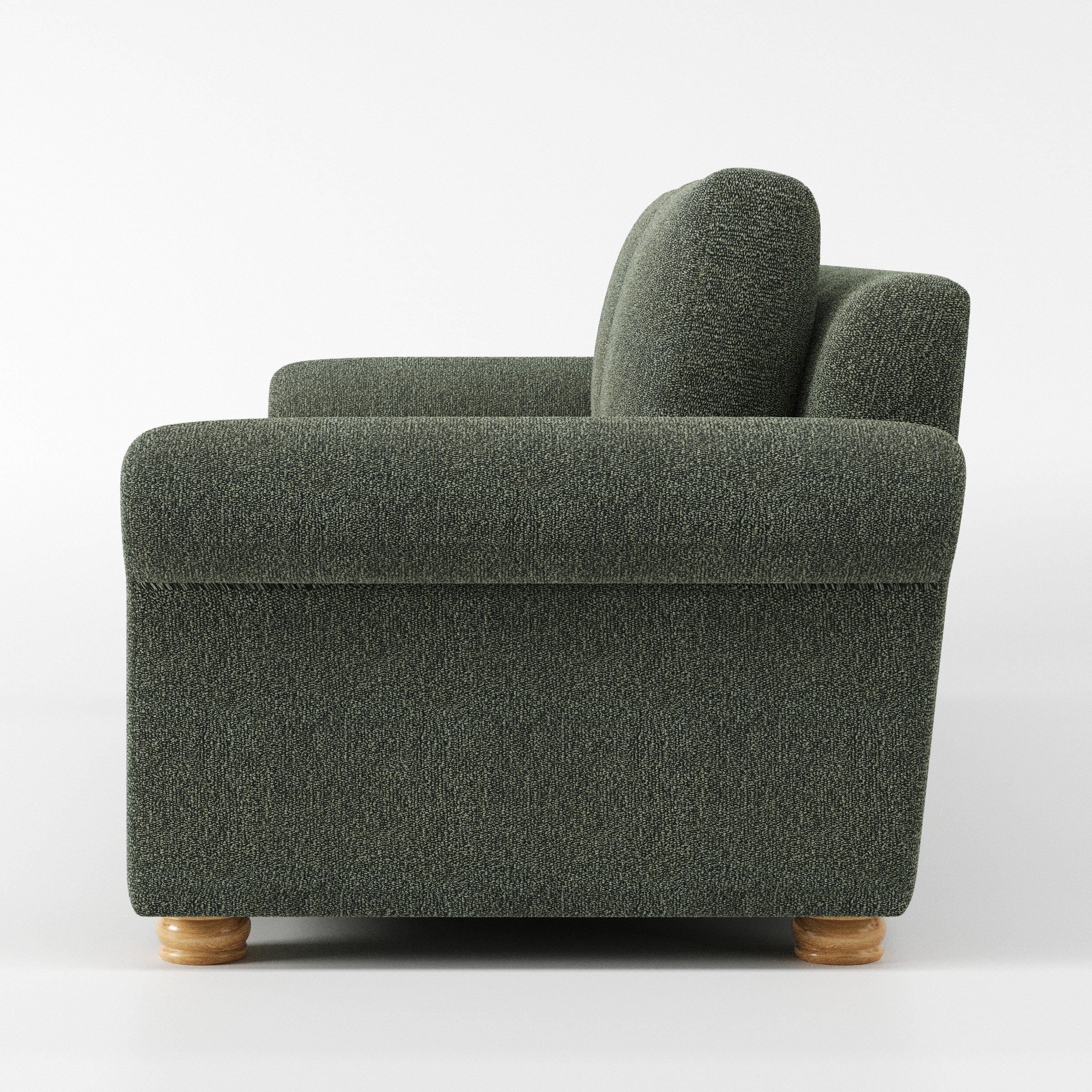 Anna Lee sofa in Kilda Boucle Moss shown in side profile displaying proportions and overall silhouette.