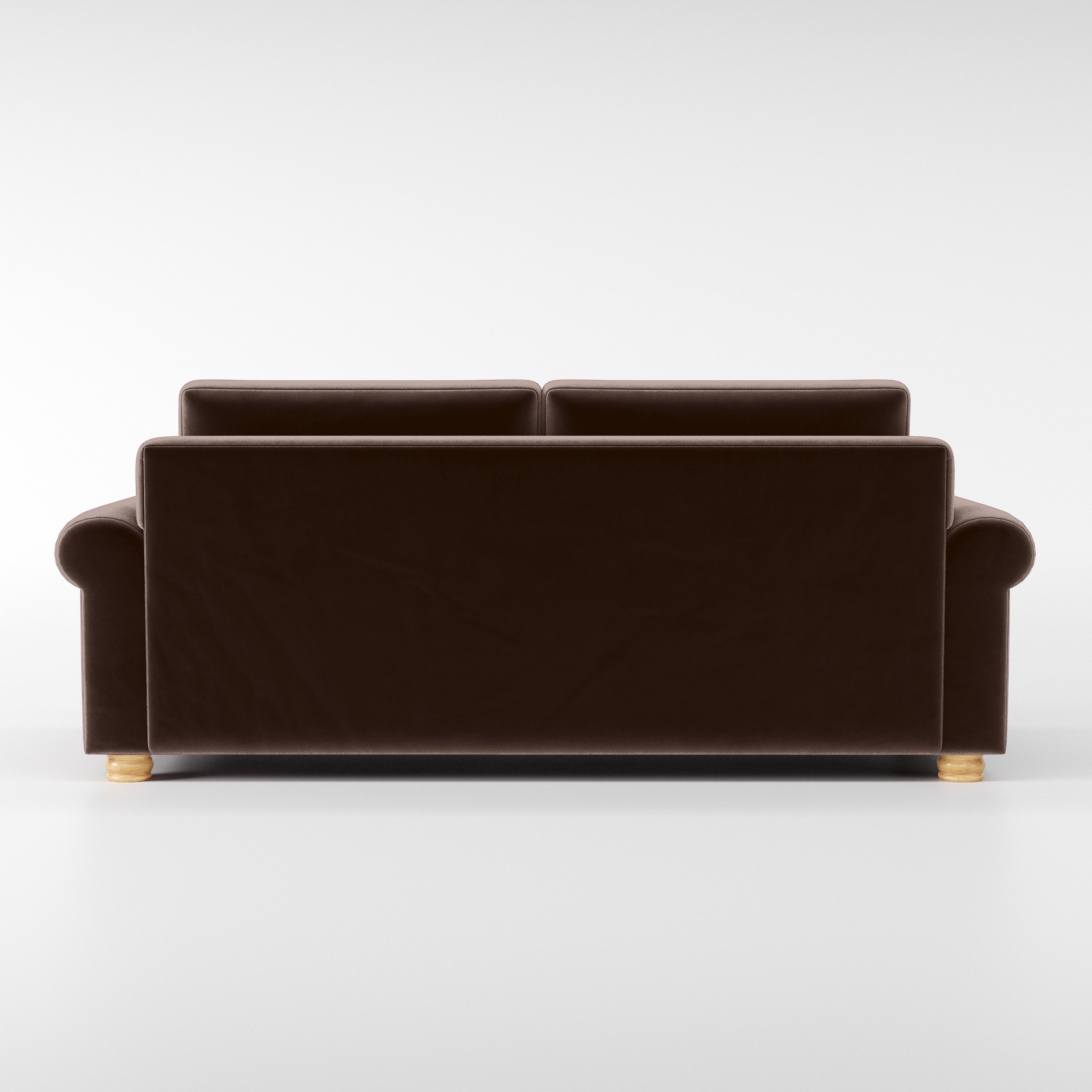 Rear view of the Anna Lee sofa upholstered in Plush EasyClean Velvet in Mole.