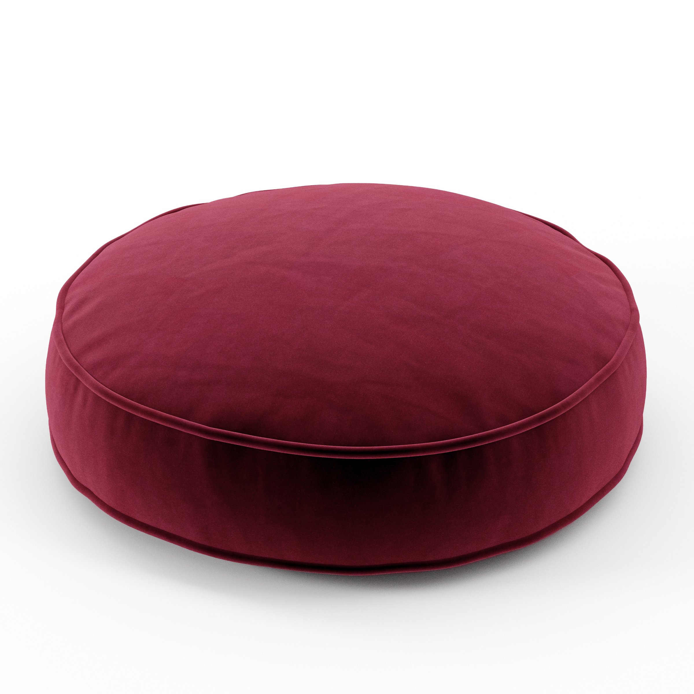 Orbit cushion in Noss Velvet Plum, round simple cushion with border and piping in deep plum velvet, size 60cm x 8.75cm