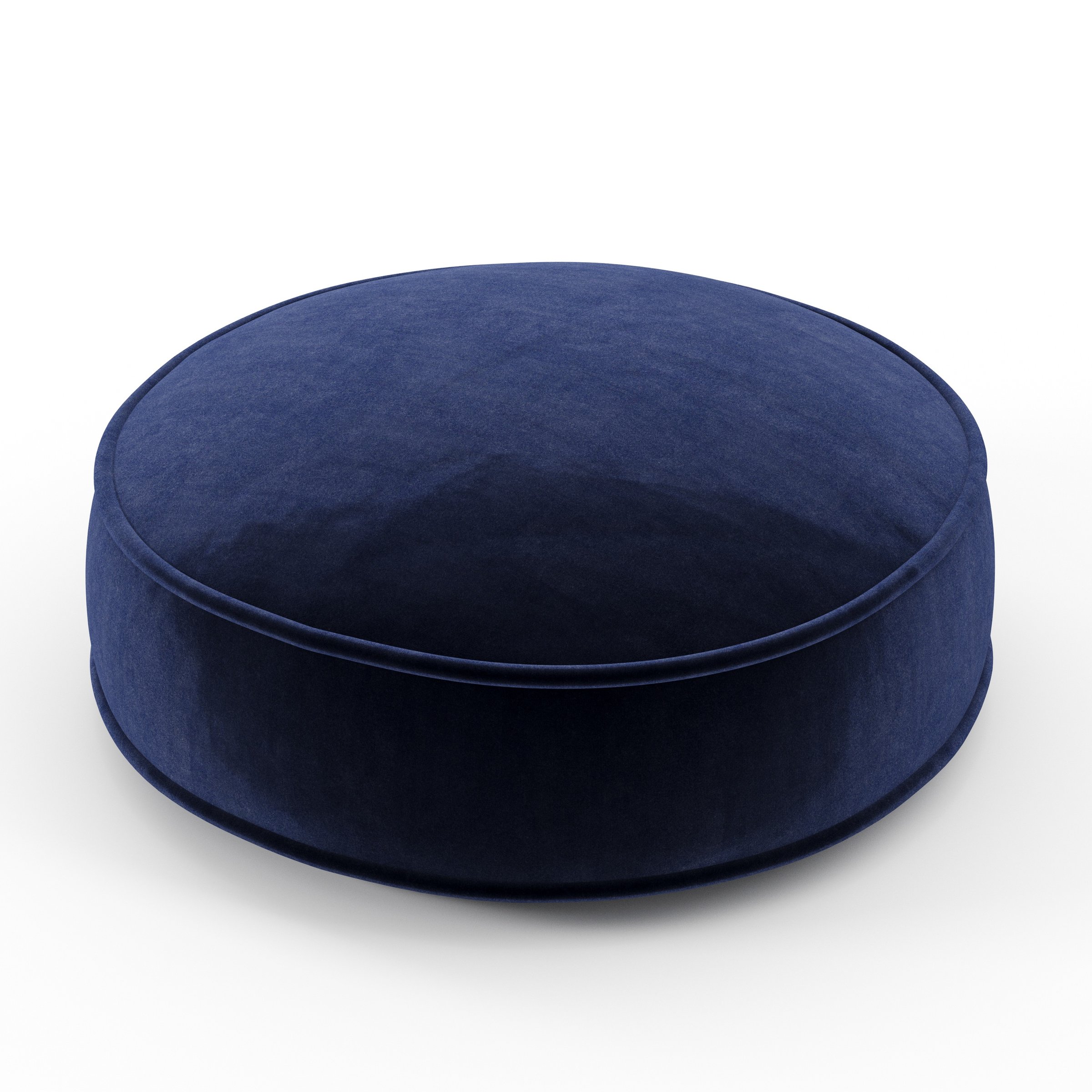 Orbit cushion in Noss Velvet Navy, round simple cushion with border and piping in rich navy velvet, size 40cm x 8.75cm