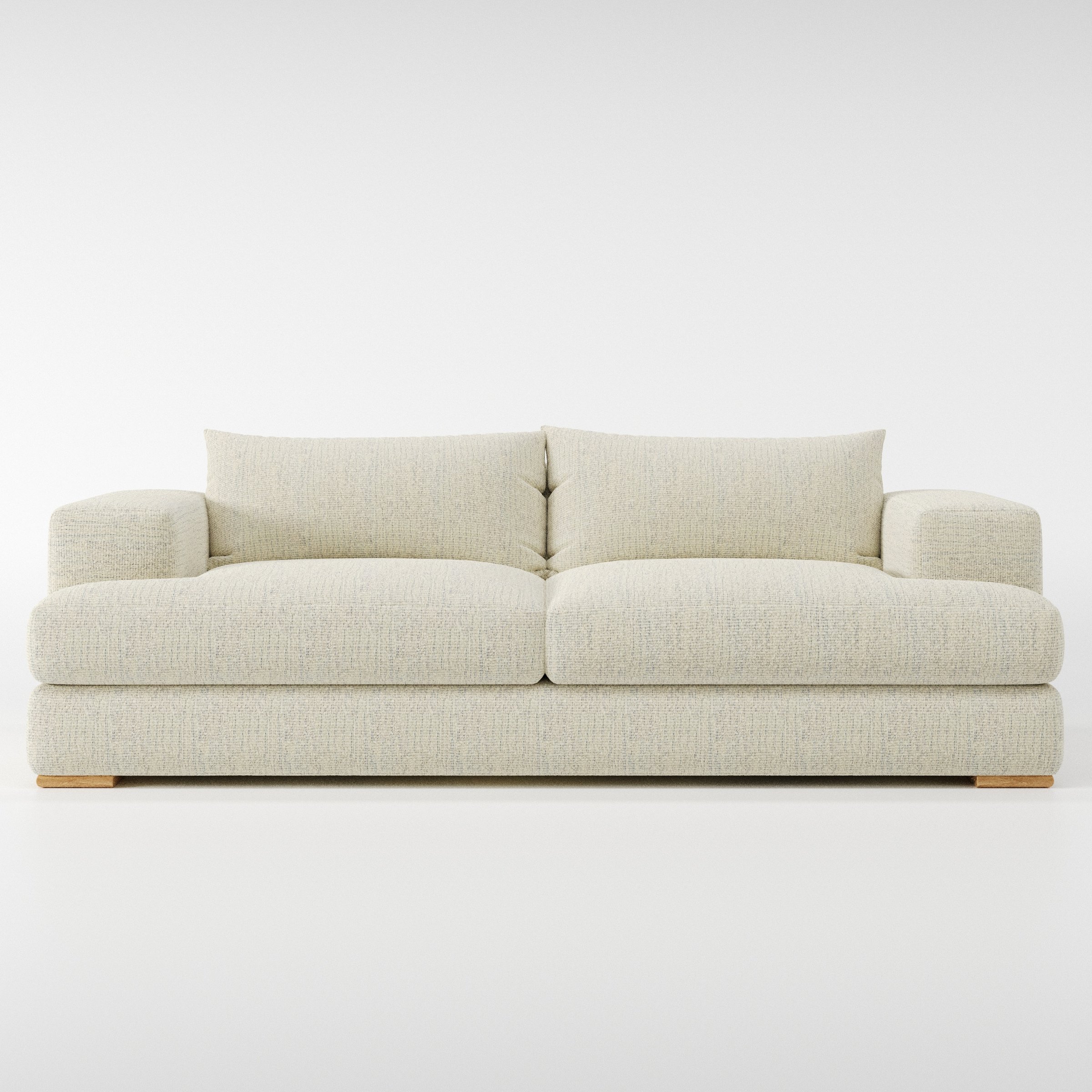 Fane sofa in Orsay Boucle Cream and Marine shown front-on against a neutral studio backdrop.