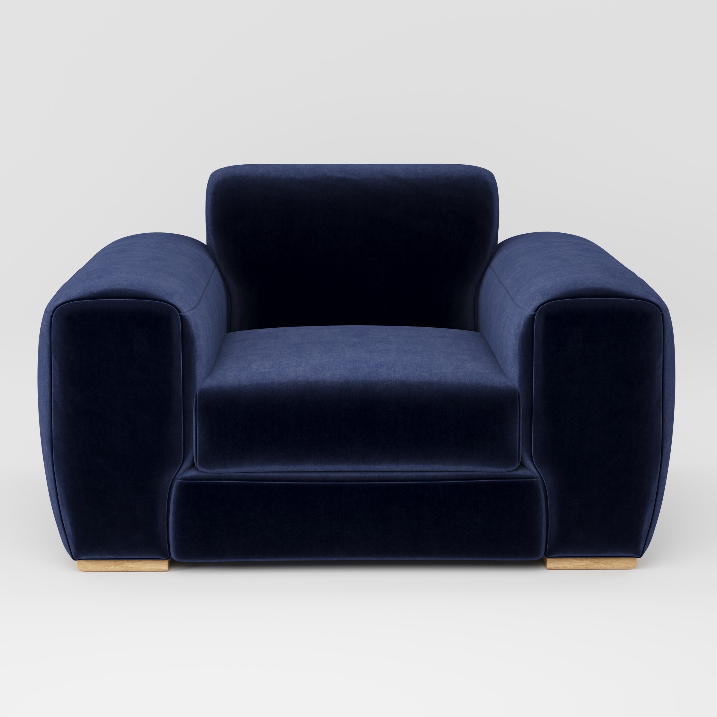 Darwell armchair in Noss Velvet Navy shown front-on against a neutral studio backdrop.
