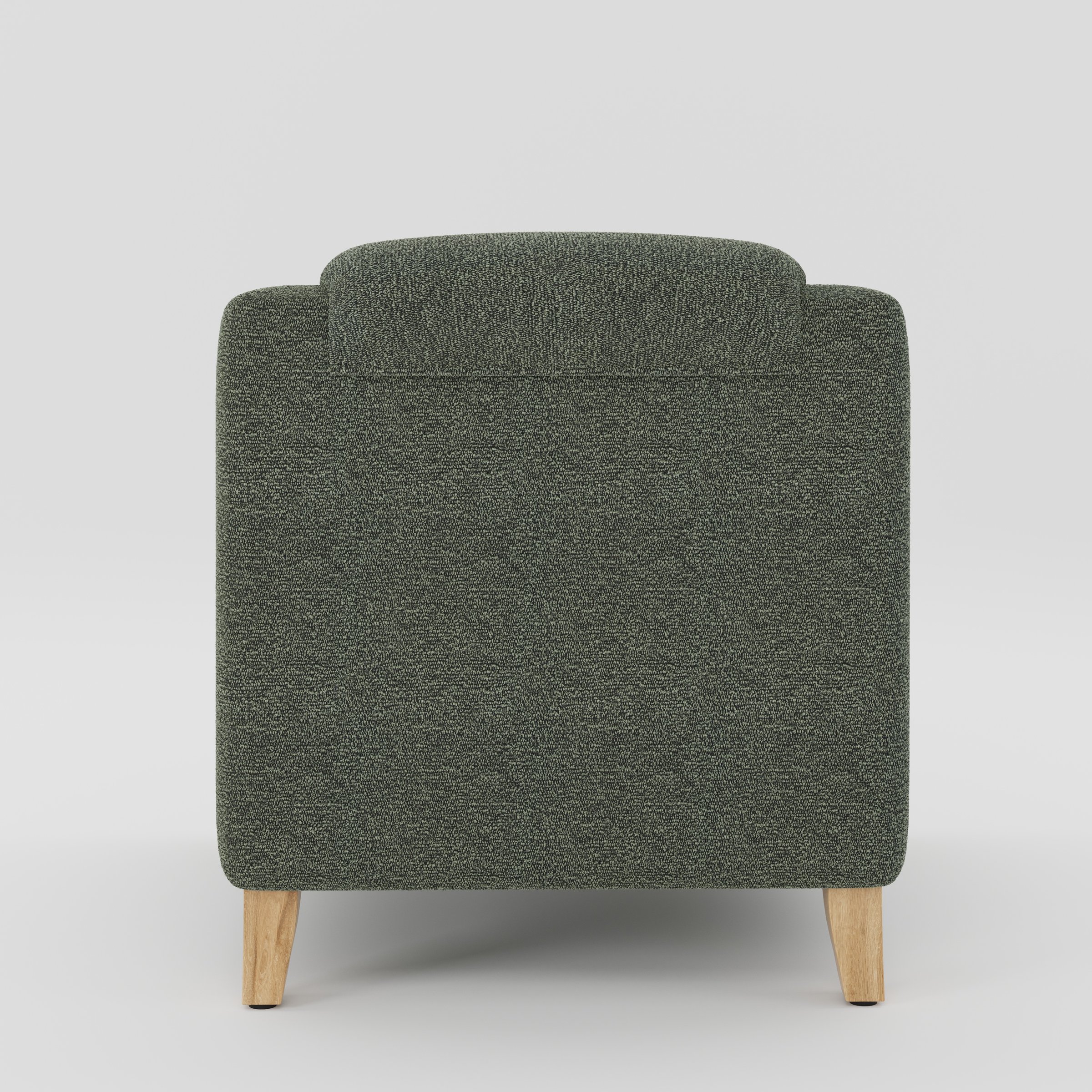 Erne armchair in Kilda Boucle Moss shown from the rear highlighting backrest shape and upholstery finish.