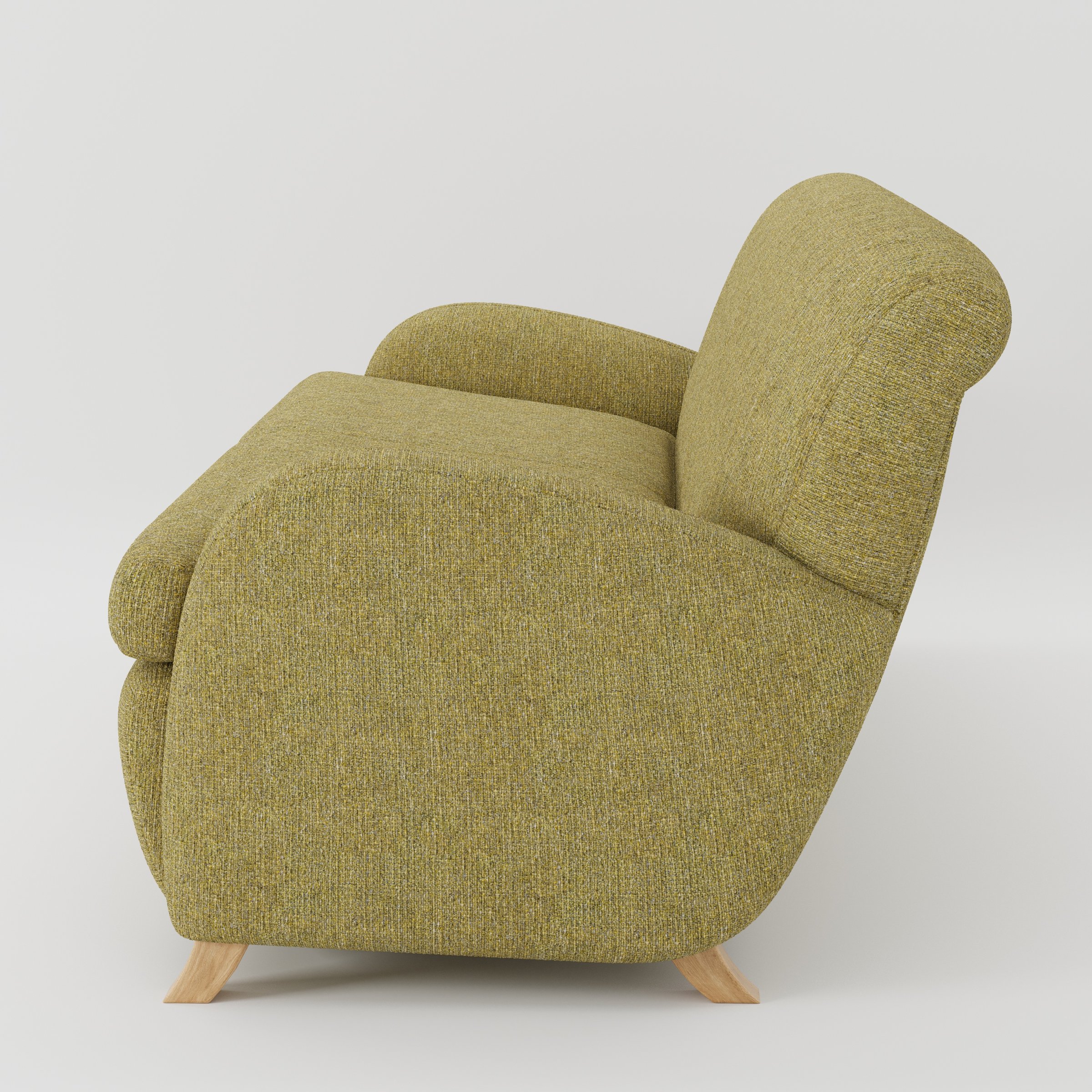 Rye sofa in Heyling Tweed Sencha shown in side profile displaying proportions and overall silhouette.