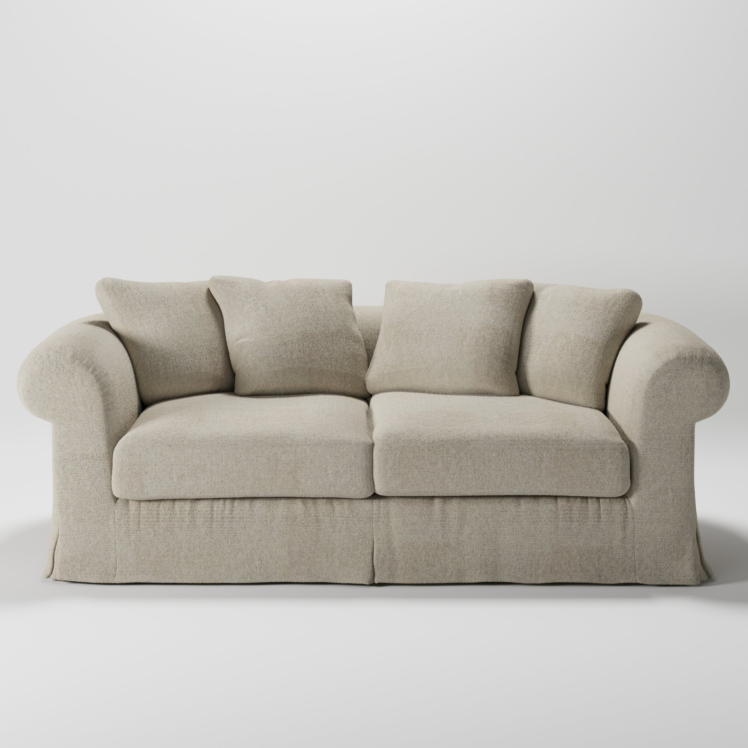 Windermere sofa in Alderney Linen Oatmeal shown front-on against a neutral studio backdrop.