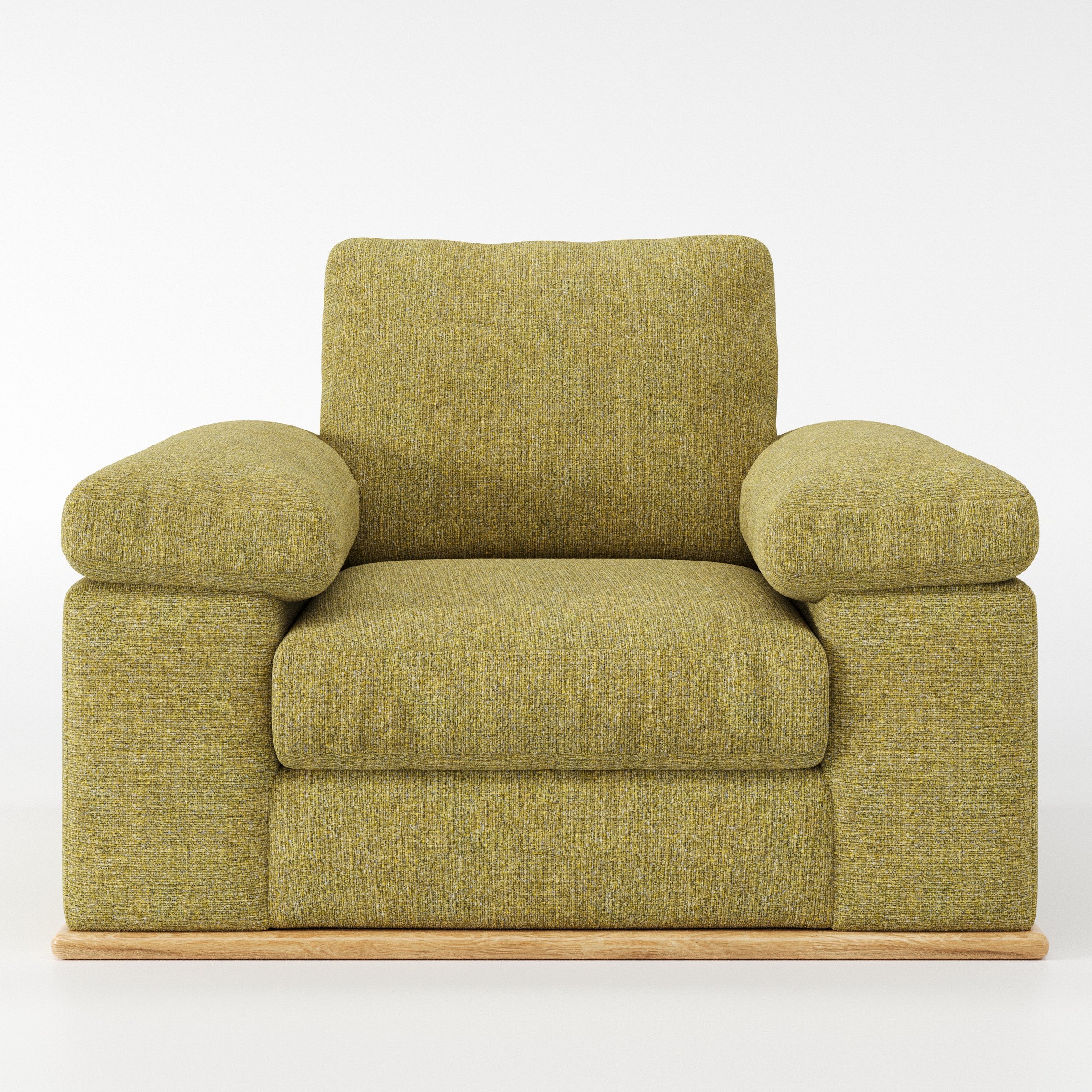 Cusher armchair in Heyling Tweed Sencha shown front-on against a neutral studio backdrop.