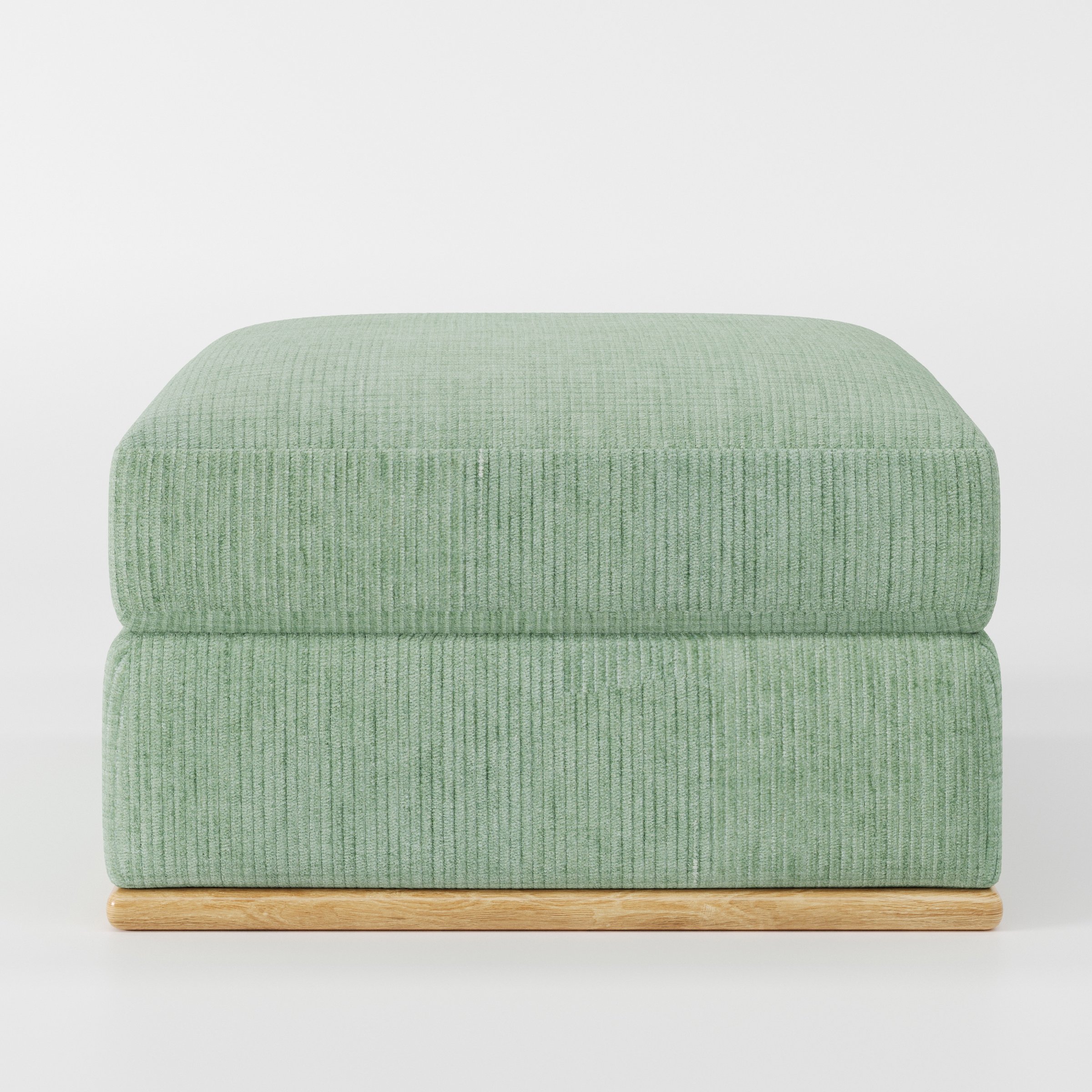 Cusher footstool in Caldey Velvet Corduroy Eucalyptus shown front-on against a neutral studio backdrop.