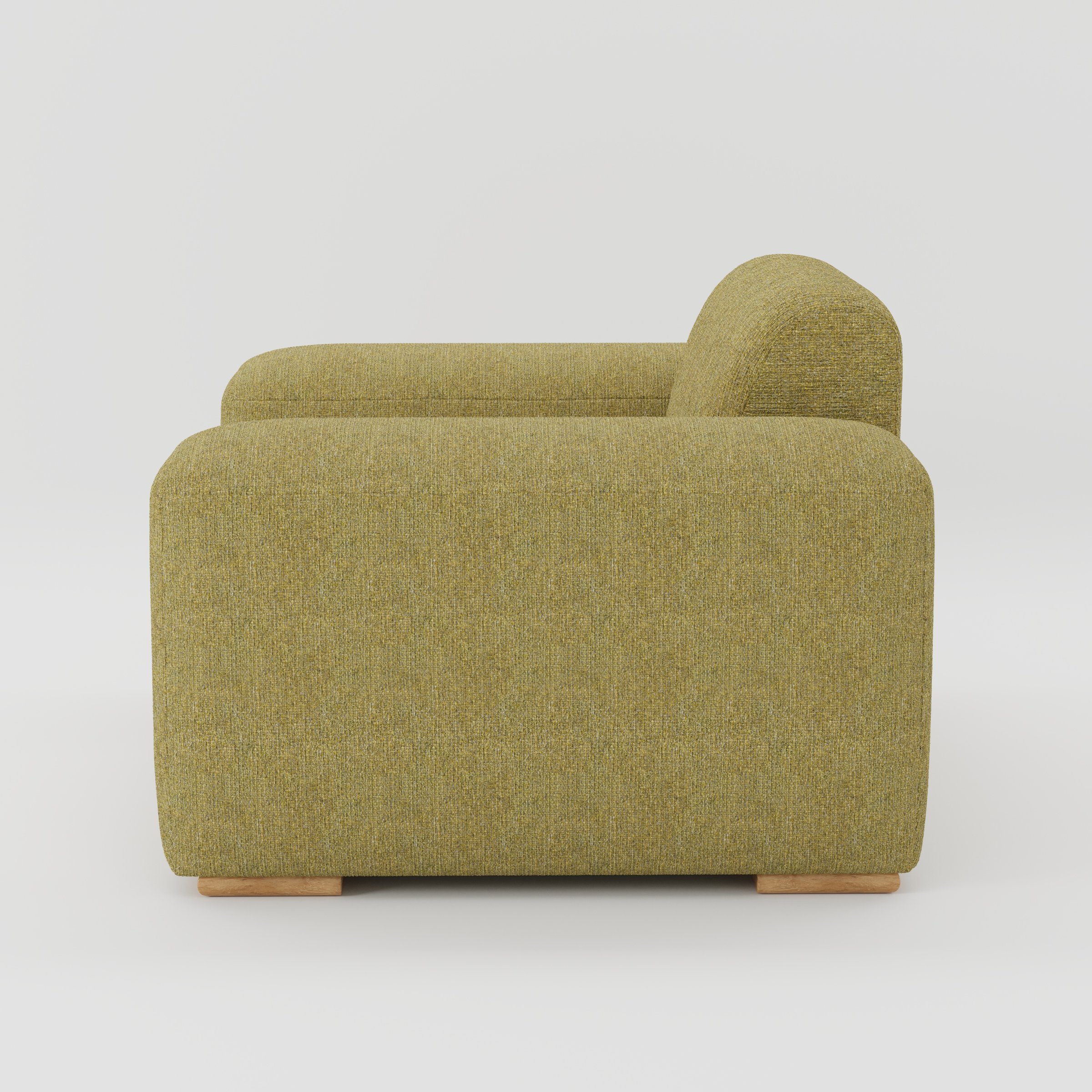 Darwell armchair in Heyling Tweed Sencha shown in side profile displaying proportions and overall silhouette.