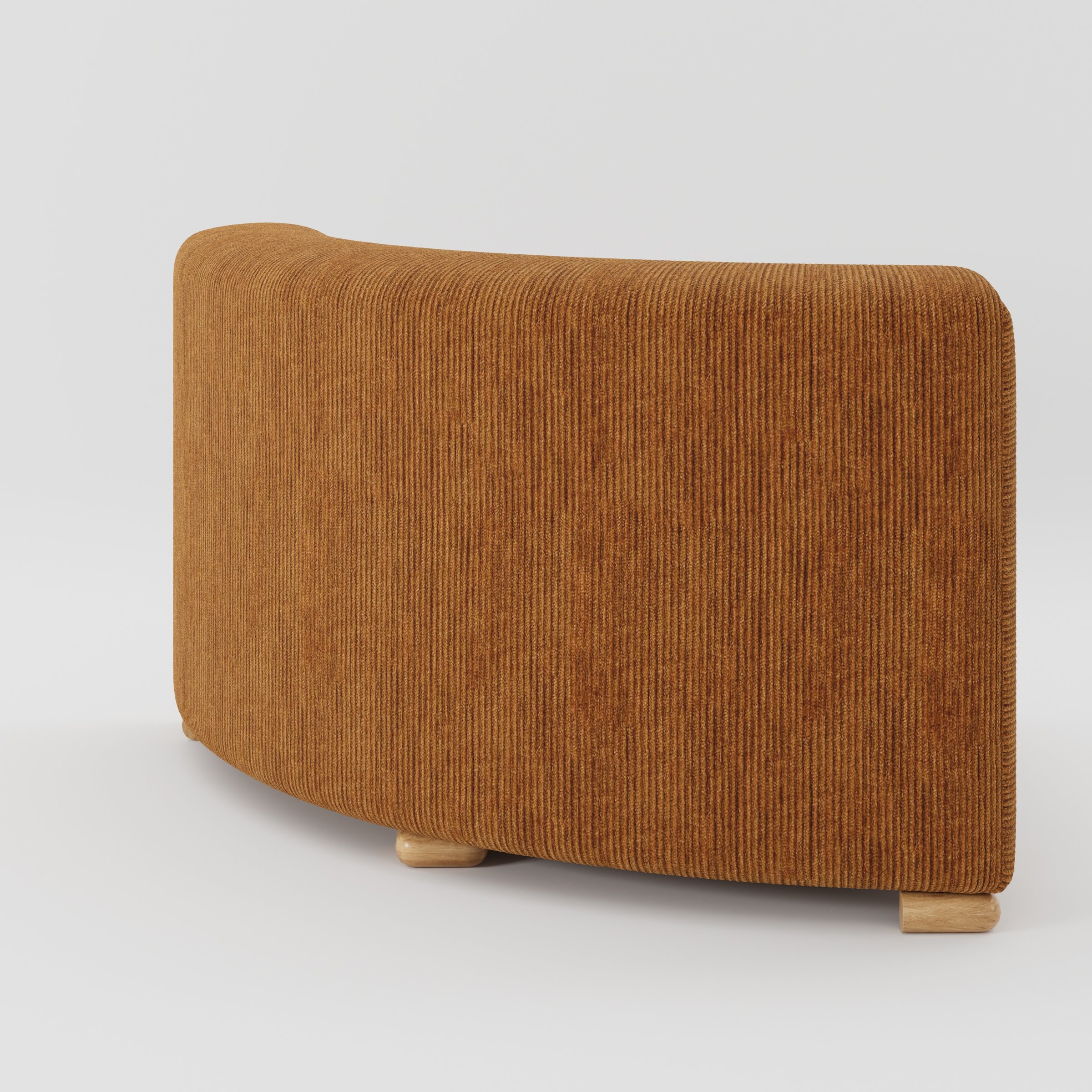 Tay corner sofa unit in Caldey Velvet Corduroy Tobacco shown from the back with a smooth curved silhouette and timber feet.