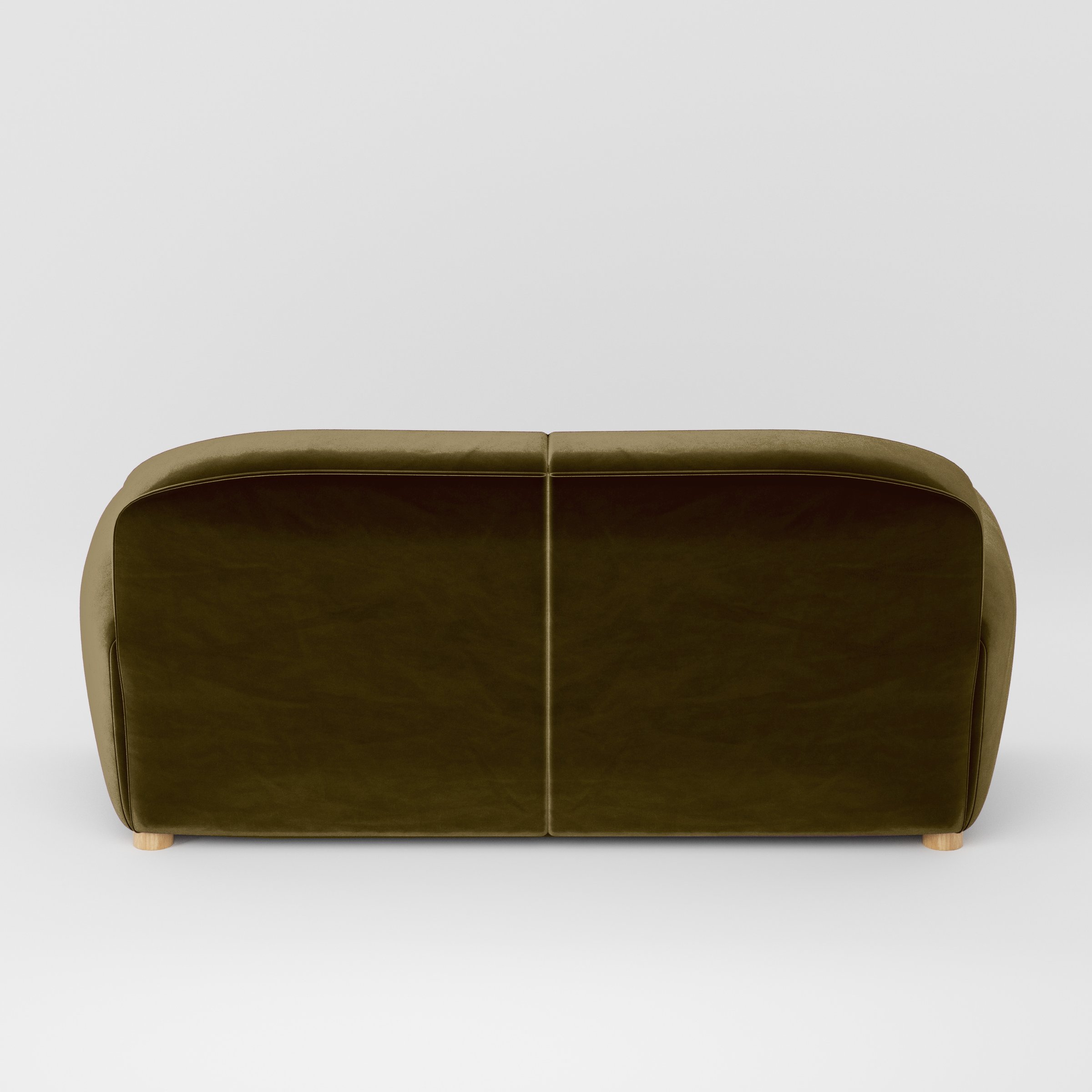 Rear view of the Fergus sofa upholstered in Plush EasyClean Velvet in Cedar.