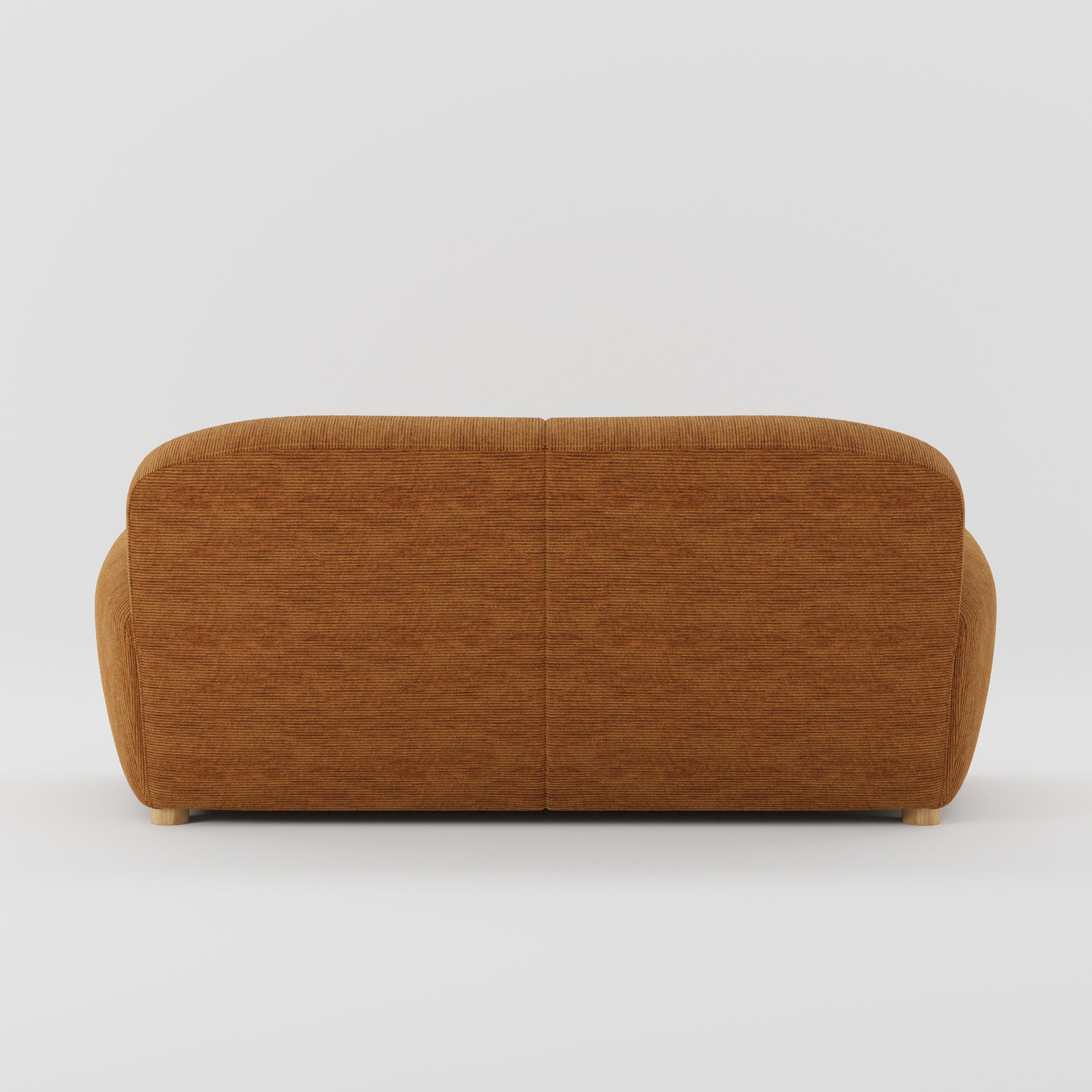 Fergus sofa in Caldey Velvet Corduroy Tobacco shown from the rear highlighting back cushions and upholstery finish.