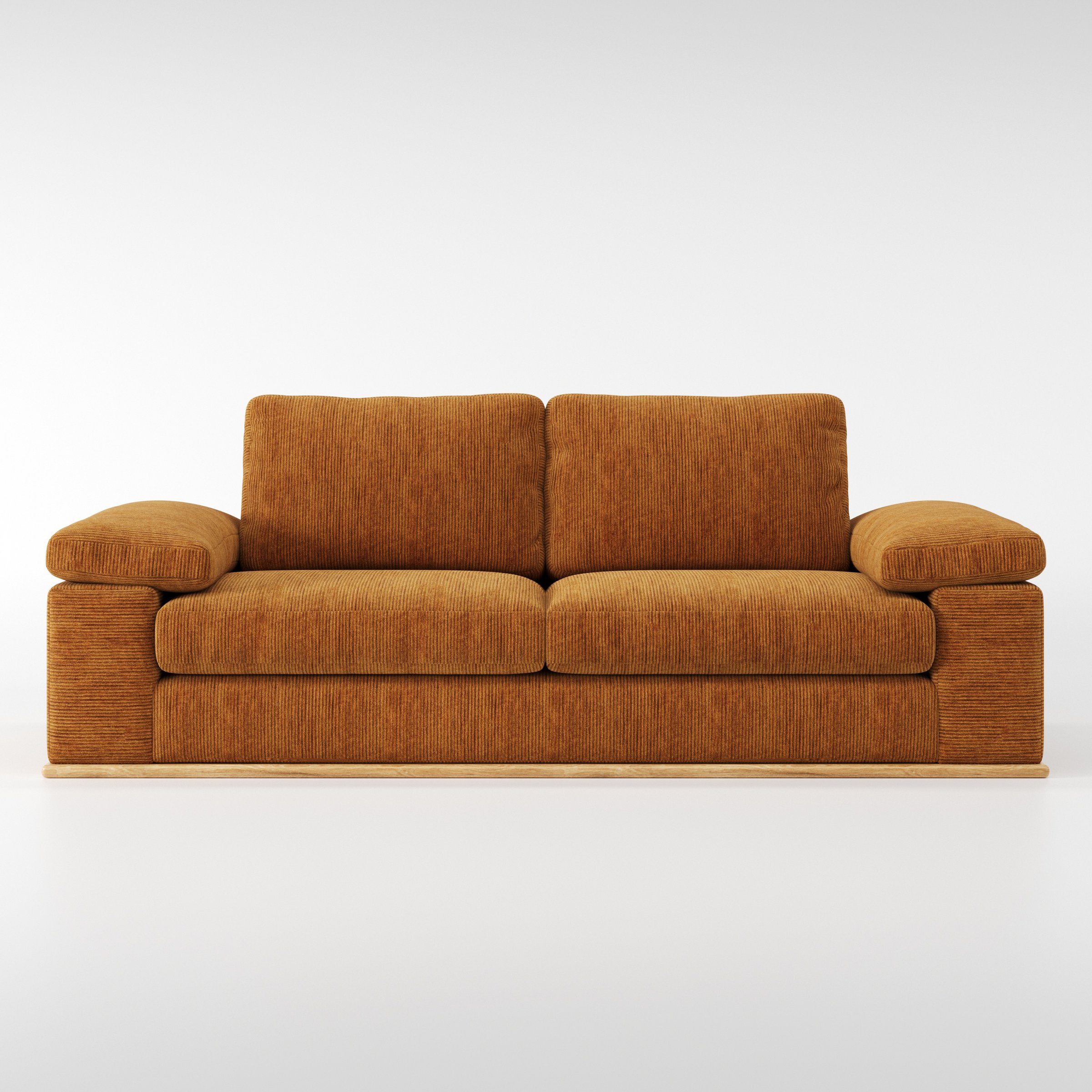 Cusher sofa in Caldey Velvet Corduroy Tobacco shown front-on against a neutral studio backdrop.