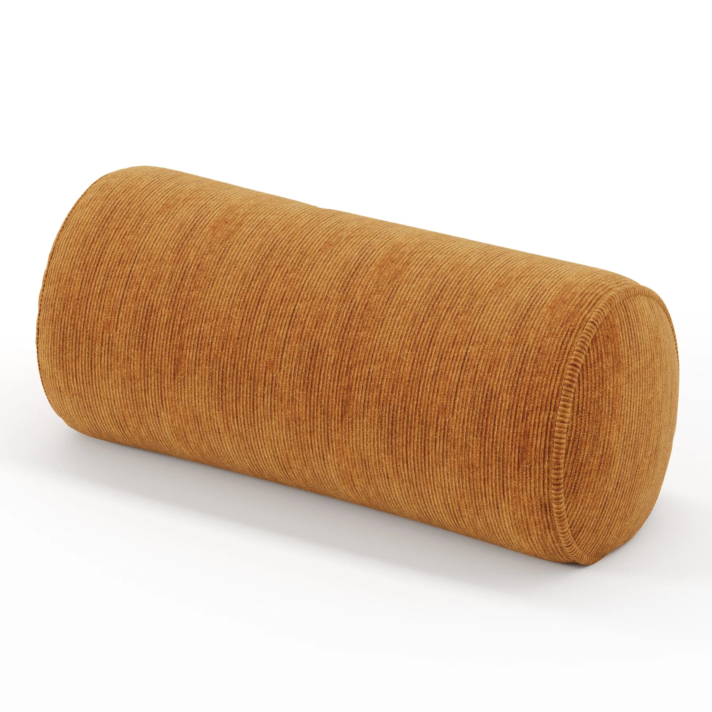 Ledger cushion in Caldey Velvet Corduroy Tobacco, cylindrical bolster cushion in warm tobacco-toned corduroy velvet, size 26cm x 56cm