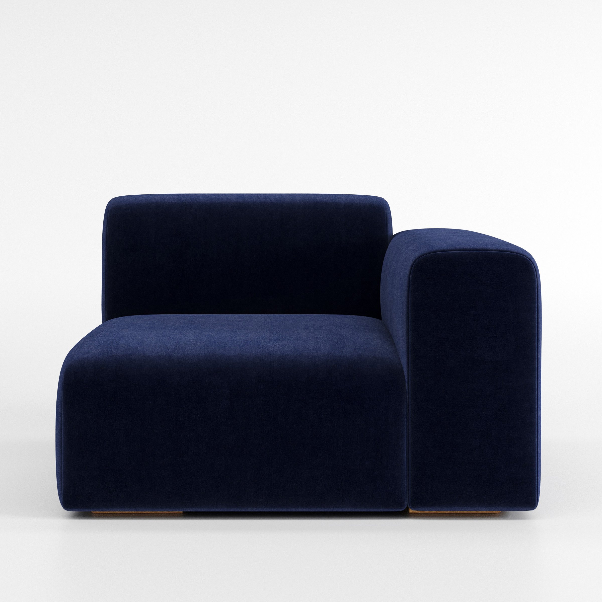 Drumquin modular sofa right side unit in Noss Velvet Navy shown from the front with a low, deep seat and a rounded right armrest.